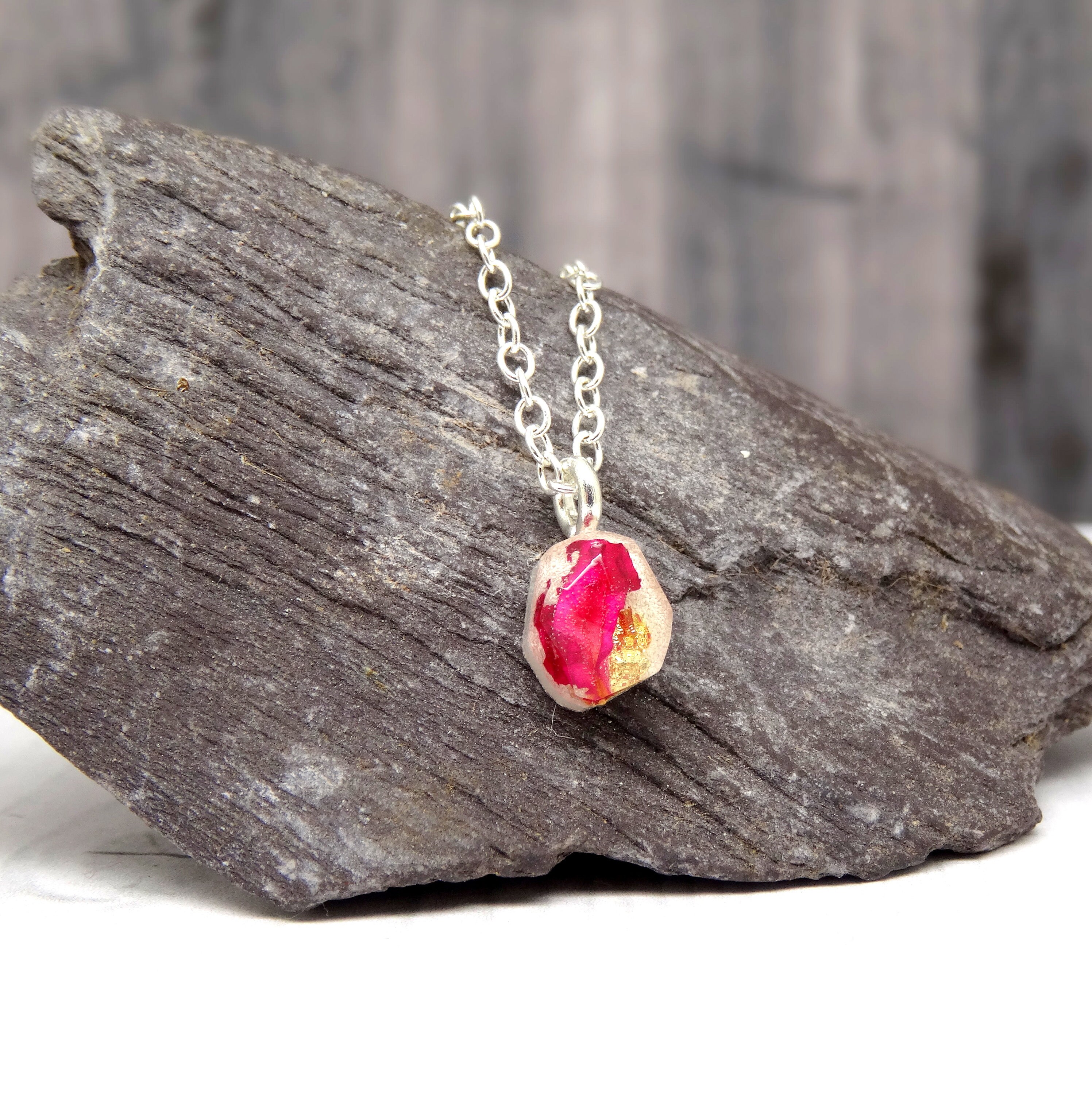 Pink Carnation necklace, real pressed flower necklace, dainty jewelry