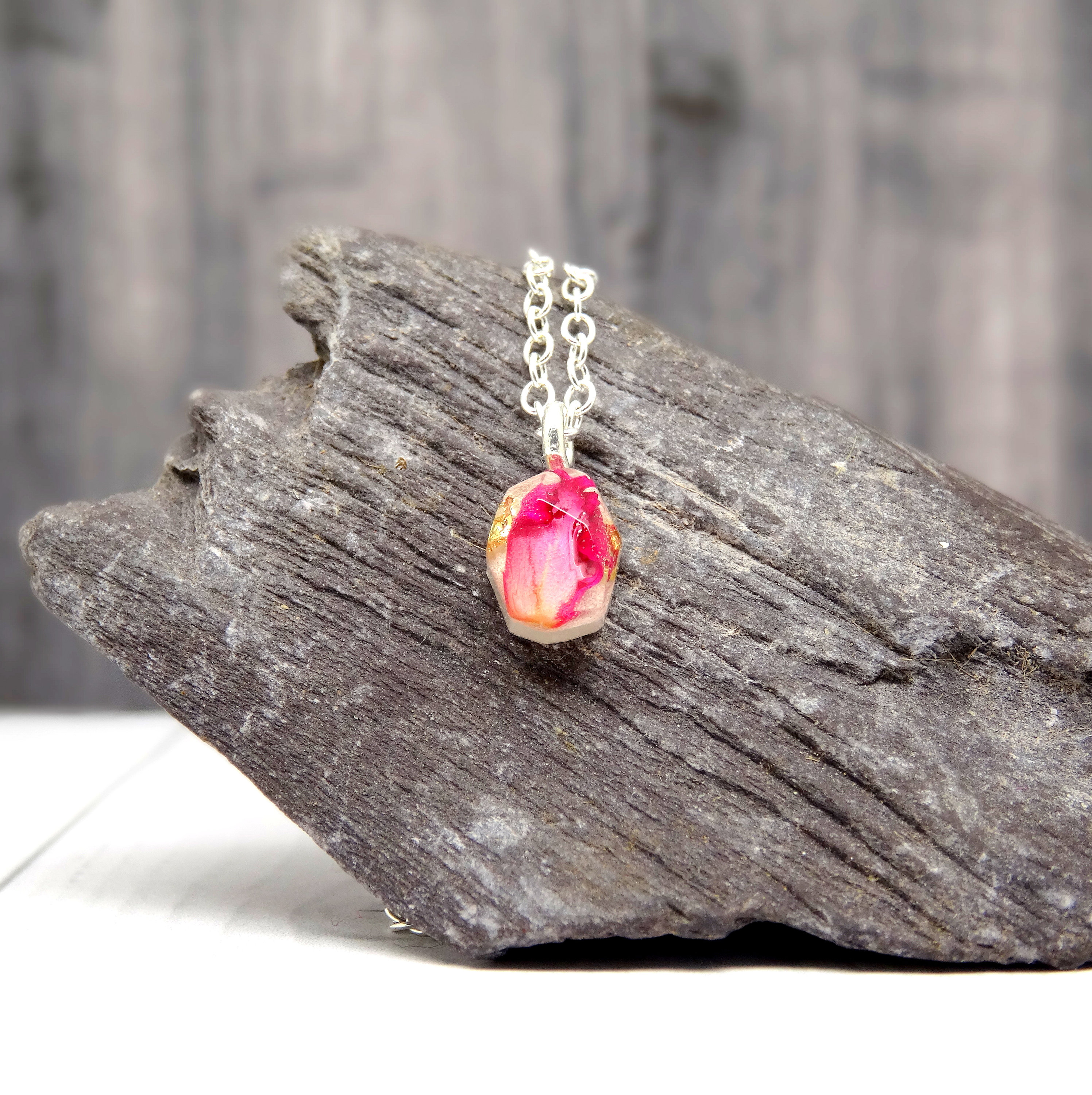 Pink Carnation necklace, real pressed flower necklace, dainty jewelry