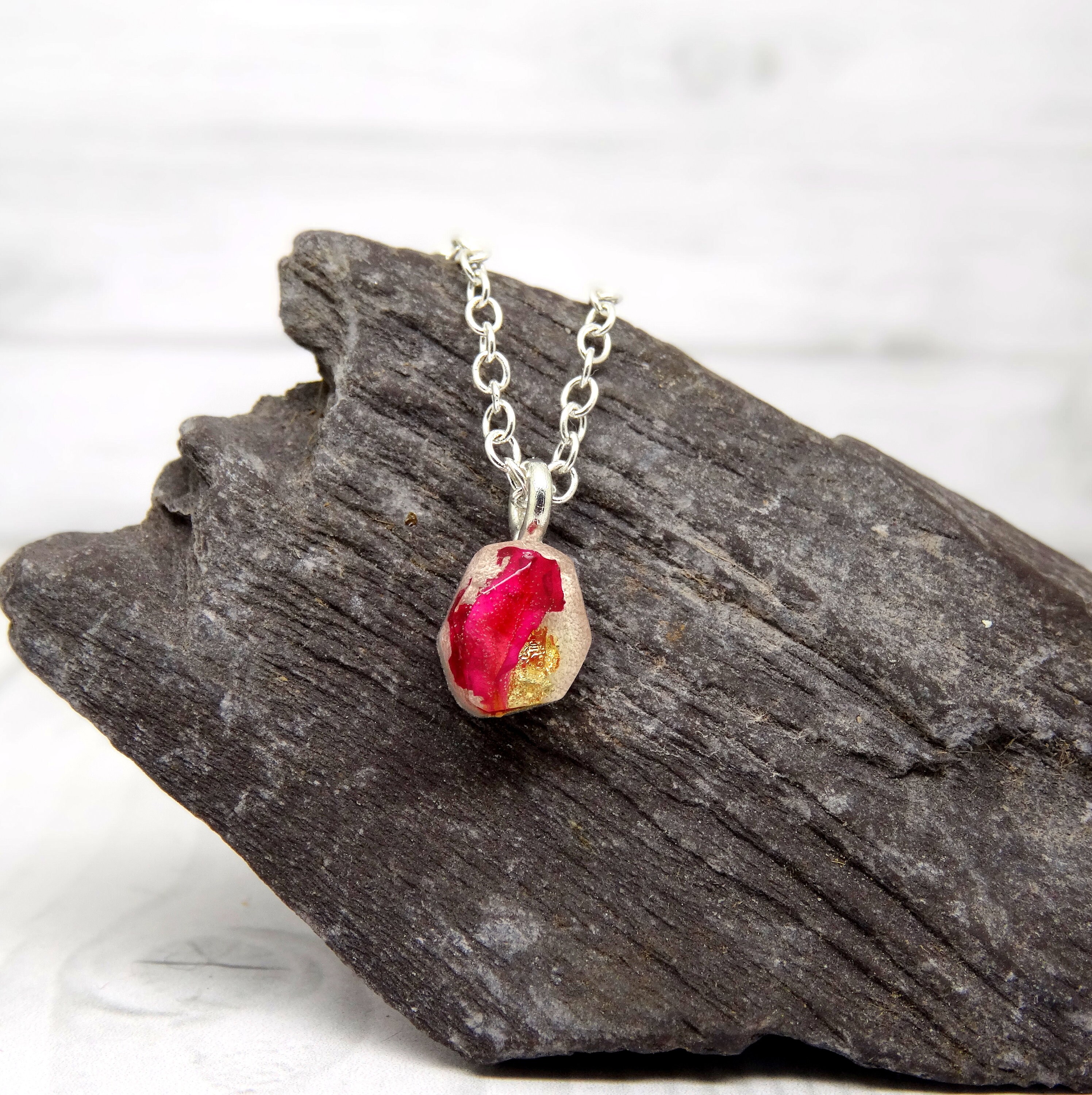 Pink Carnation necklace, real pressed flower necklace, dainty jewelry