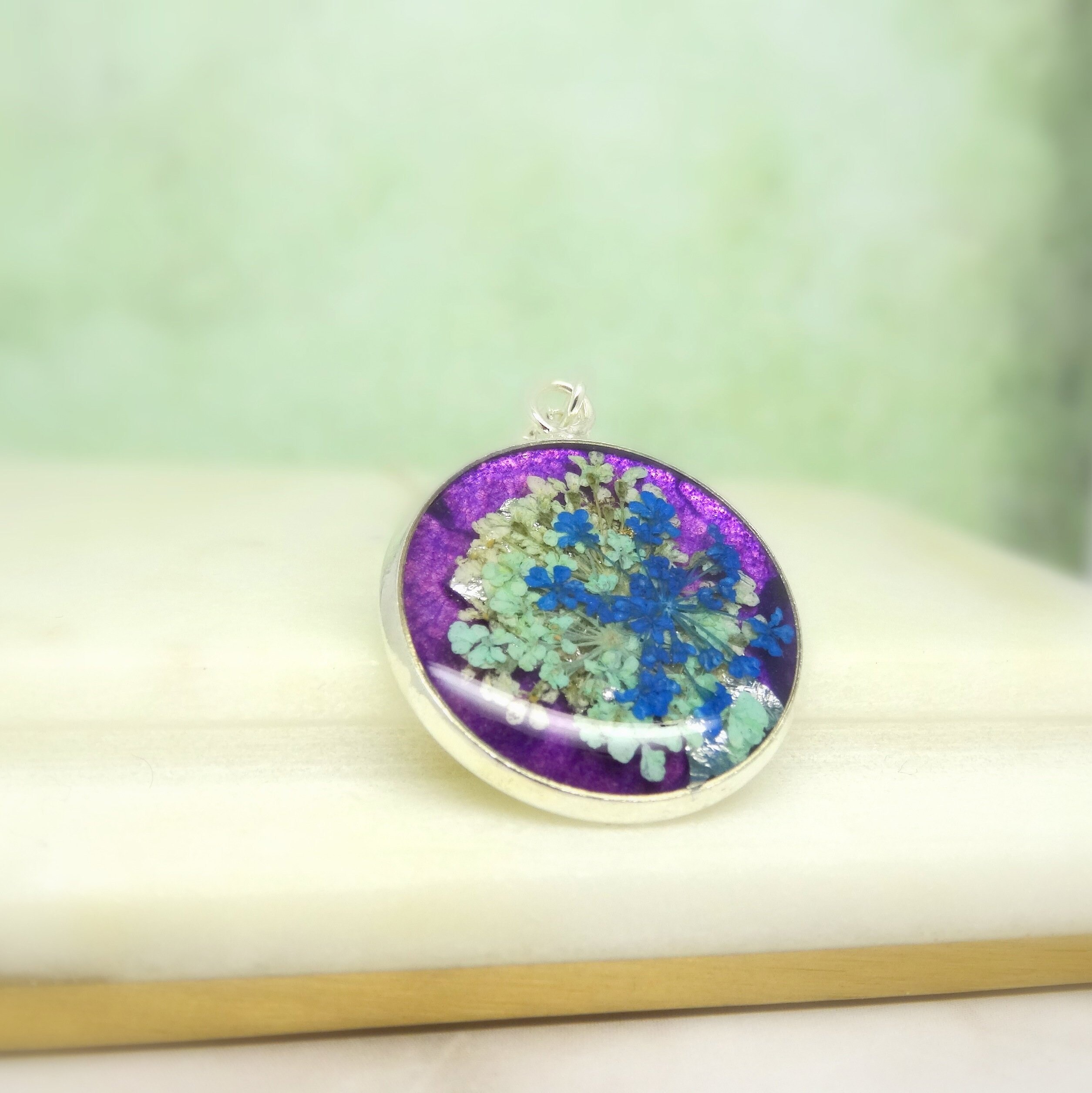 Real flower necklace, handmade resin jewellery, unique gift for her