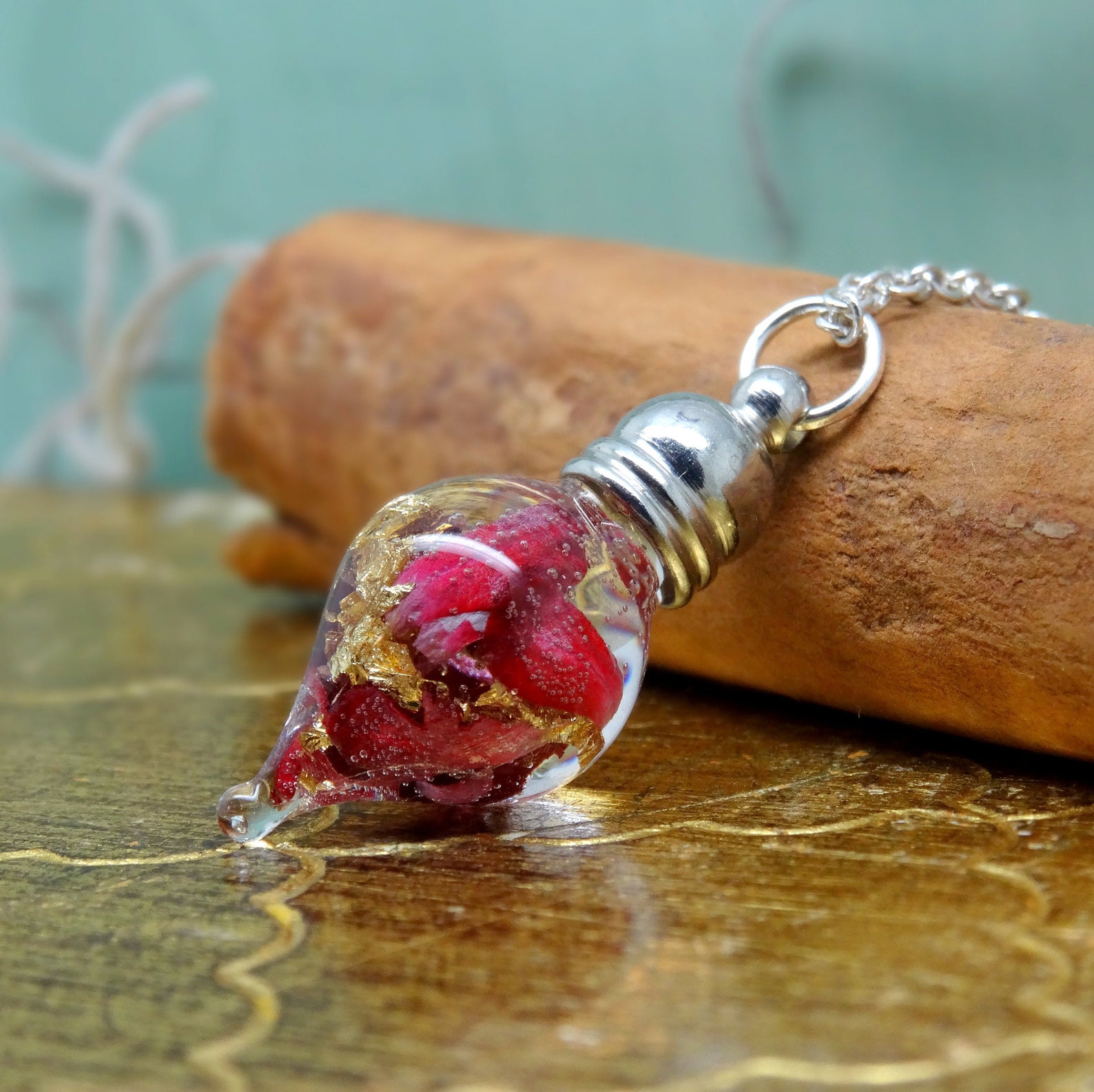 Rose necklace real flower necklace handmade teardrop Etsy