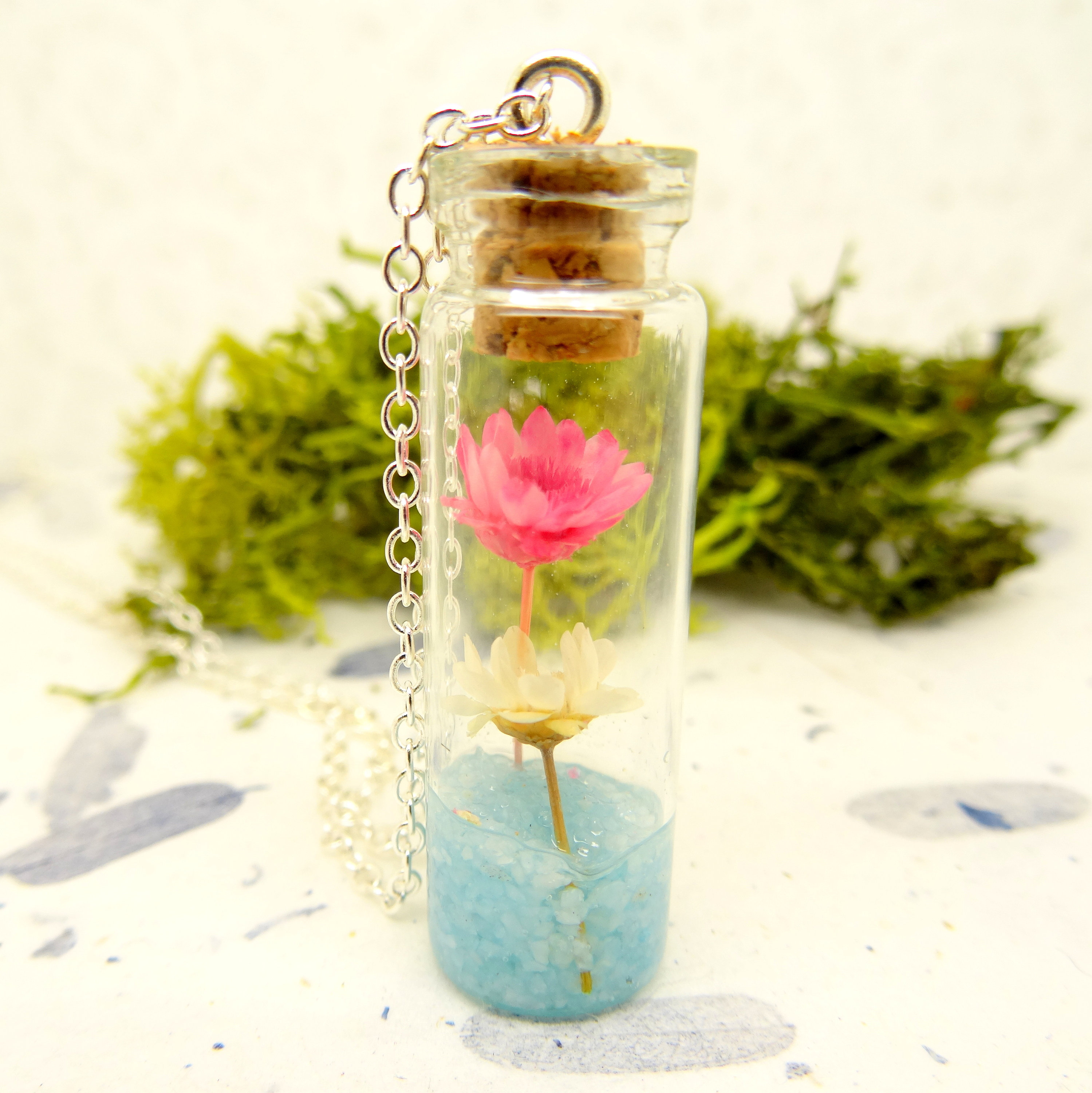 Real flower necklace, jar necklace, handmade gift, dry flower jewellery