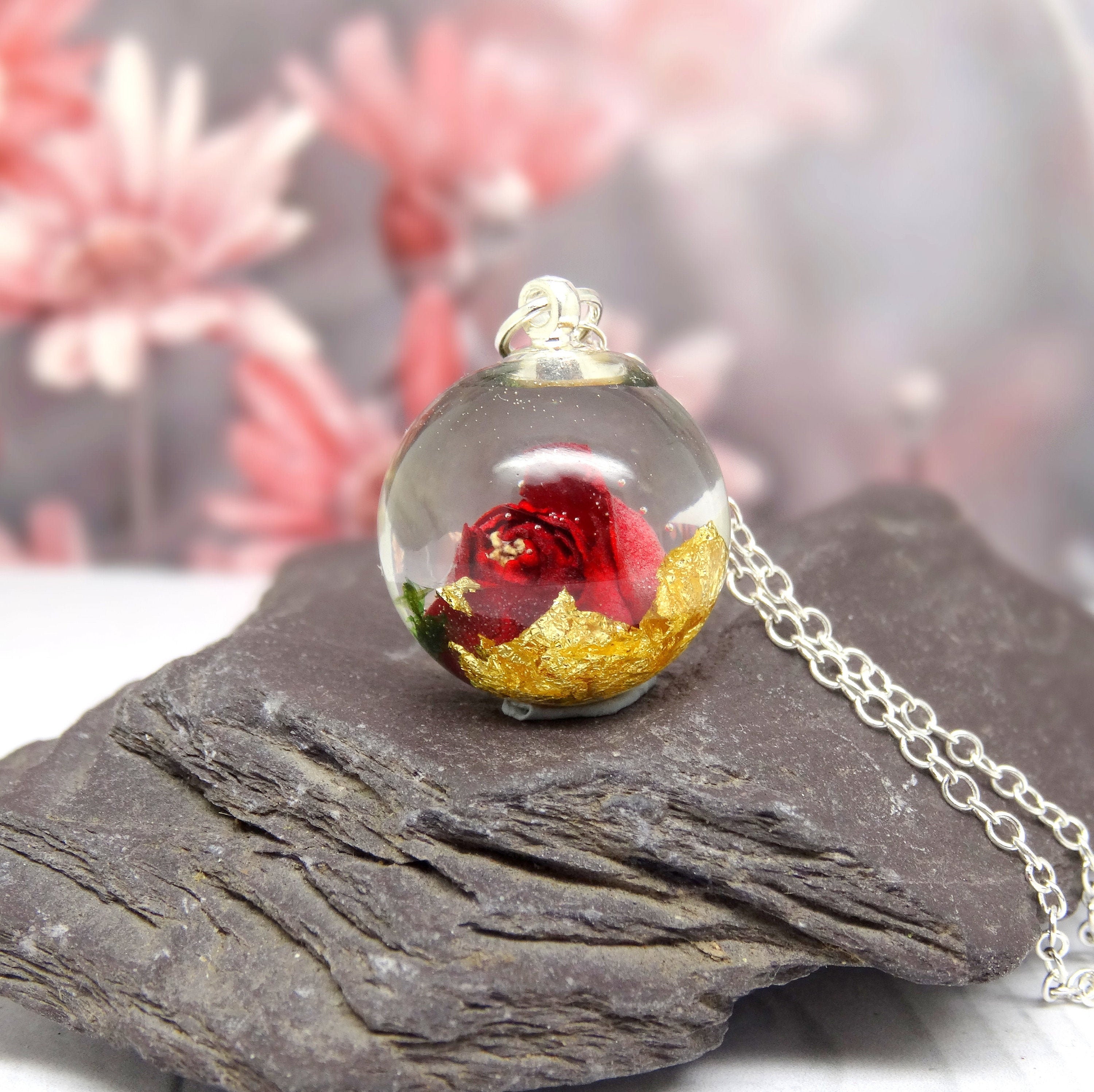Real flower necklace, red rose necklace, handmade real flower jewellery