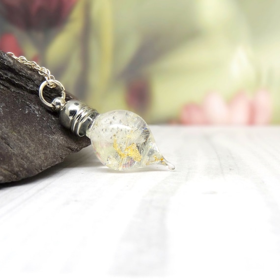 Dandelion Necklace, 24k Gold Leaf, Sterling Silver Chain, Terrarium Jewelry