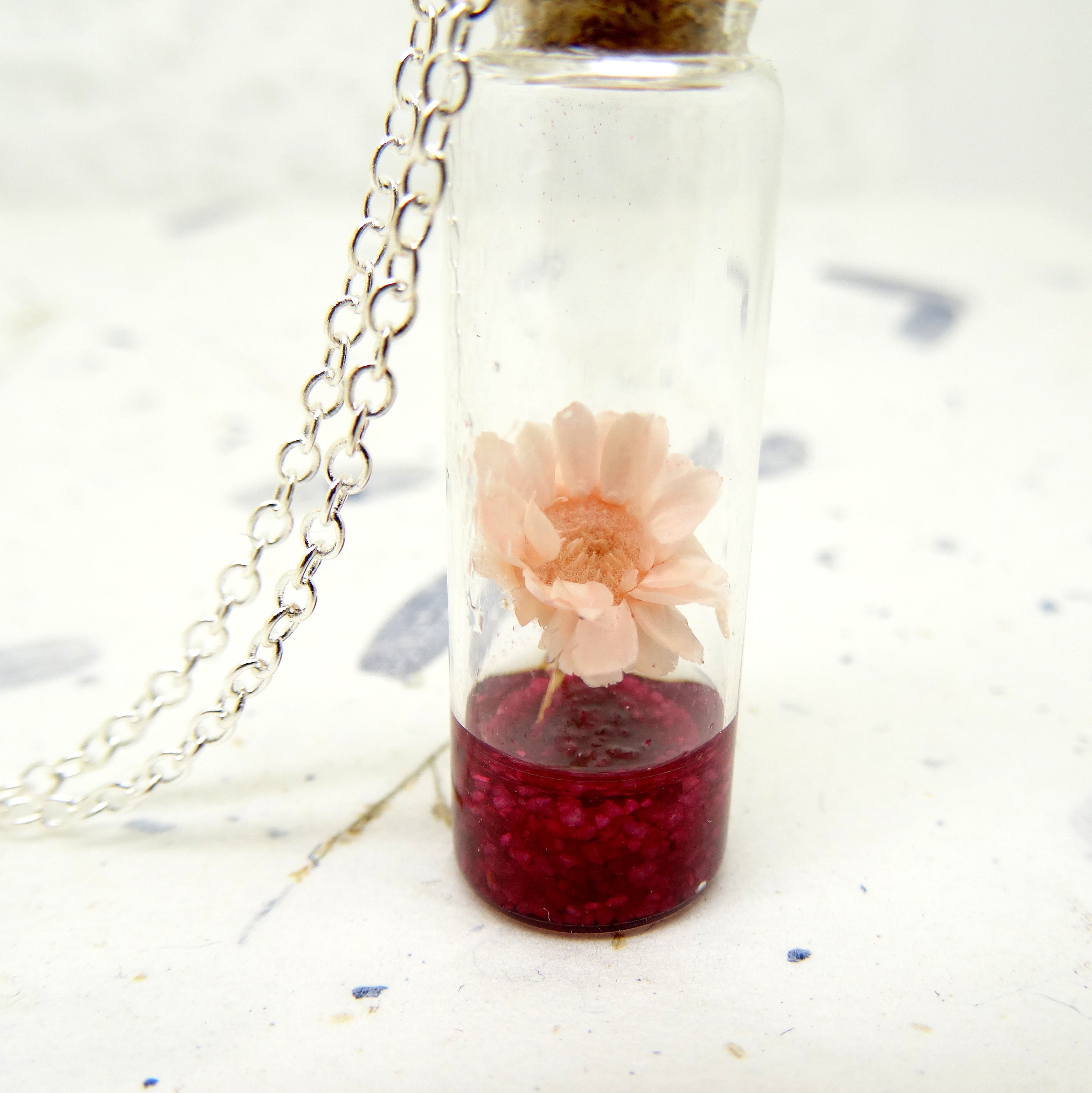 Real flower necklace, jar necklace, handmade gift, dry flower jewellery