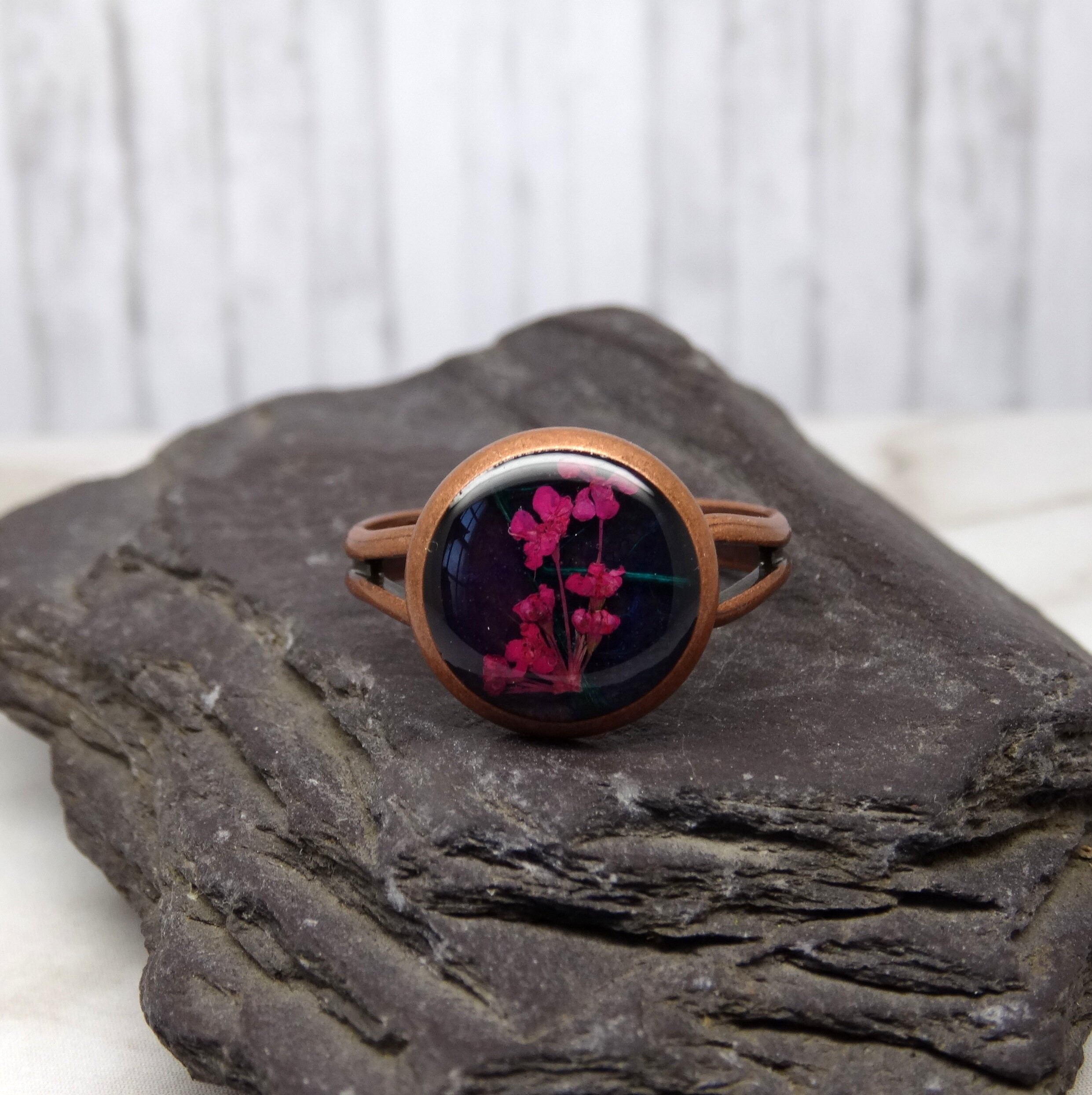 Real flower ring, pressed flower ring, adjustable ring, handmade real