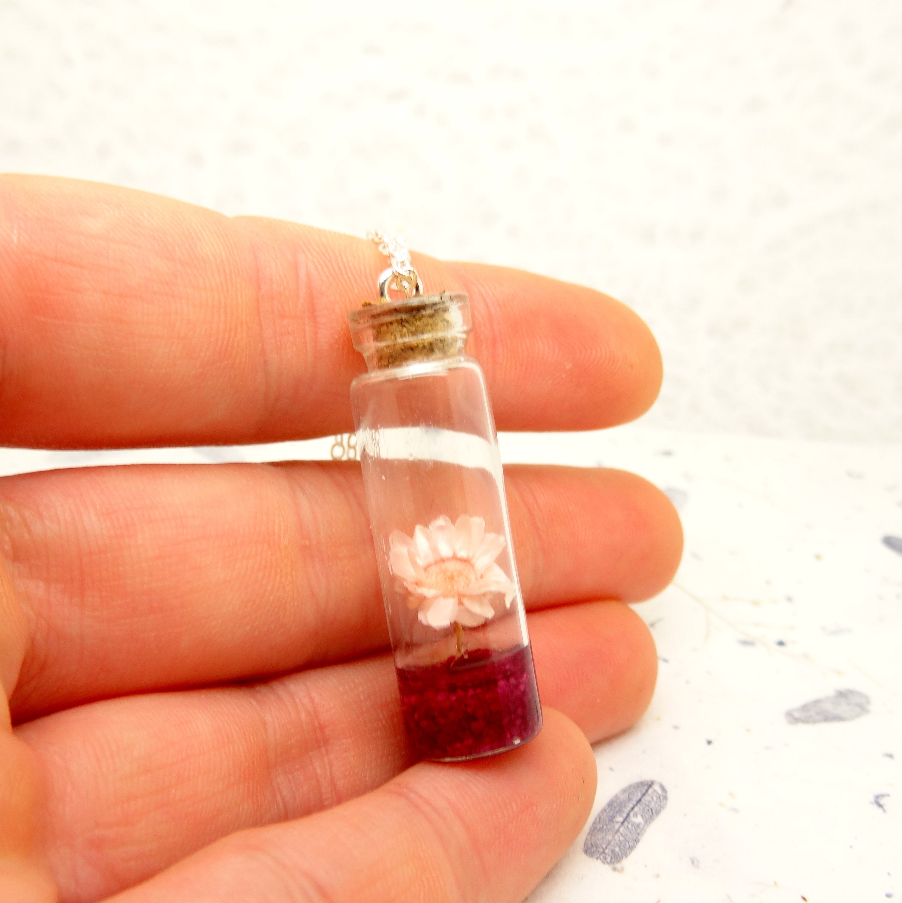 Real flower necklace, jar necklace, handmade gift, dry flower jewellery