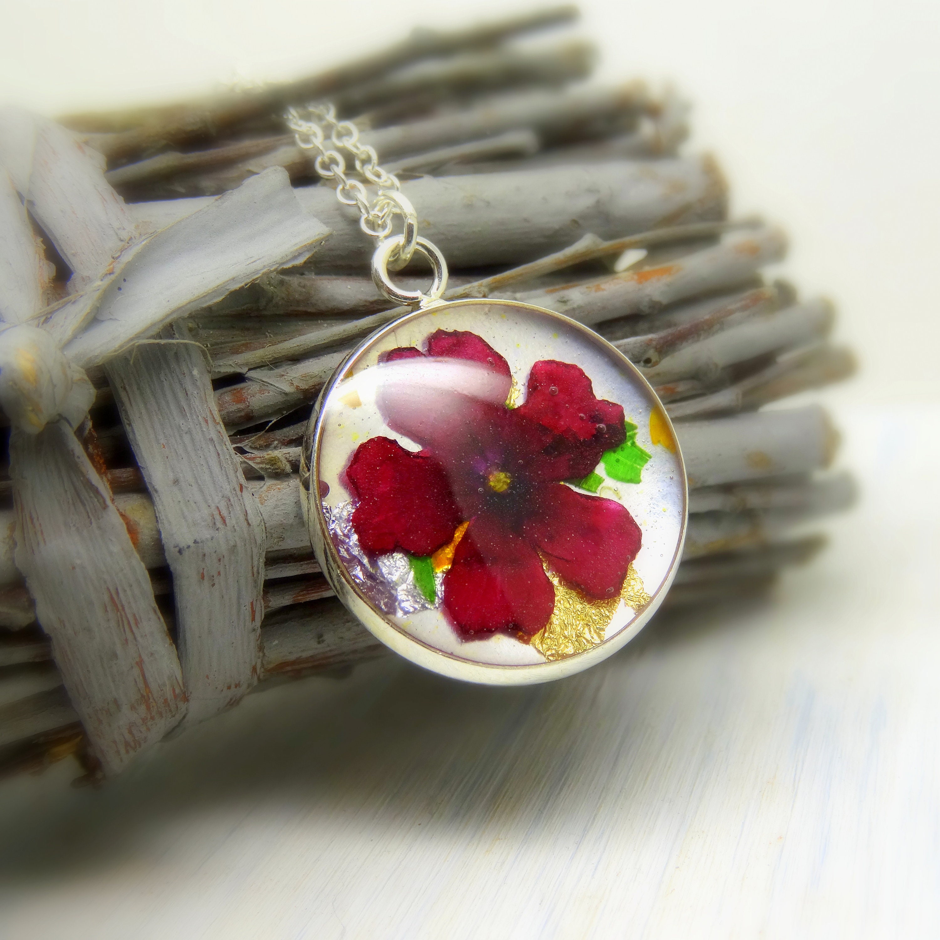 Verbena necklace, nature jewellery, resin jewellery, real flower