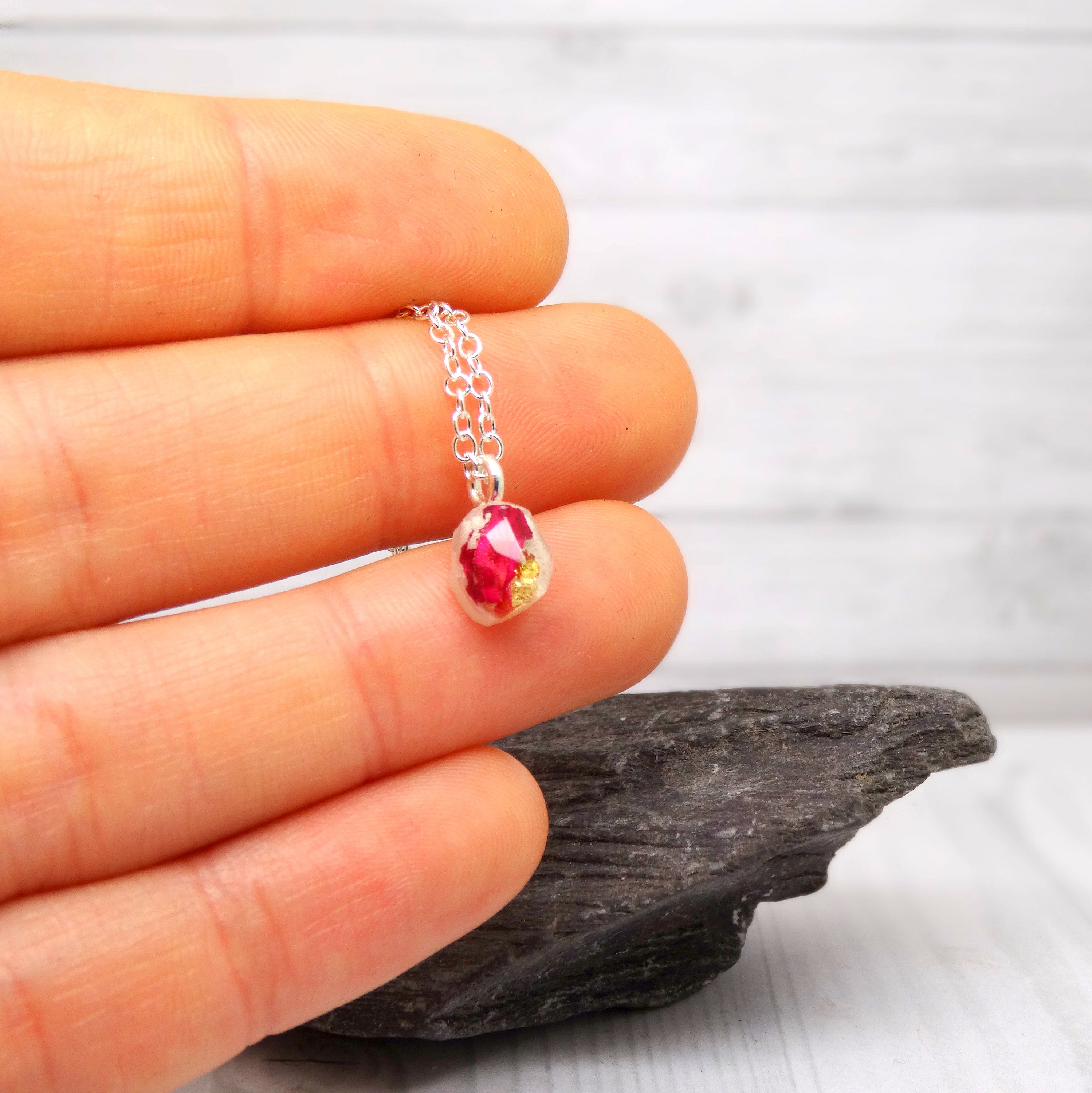 Pink Carnation necklace, real pressed flower necklace, dainty jewelry