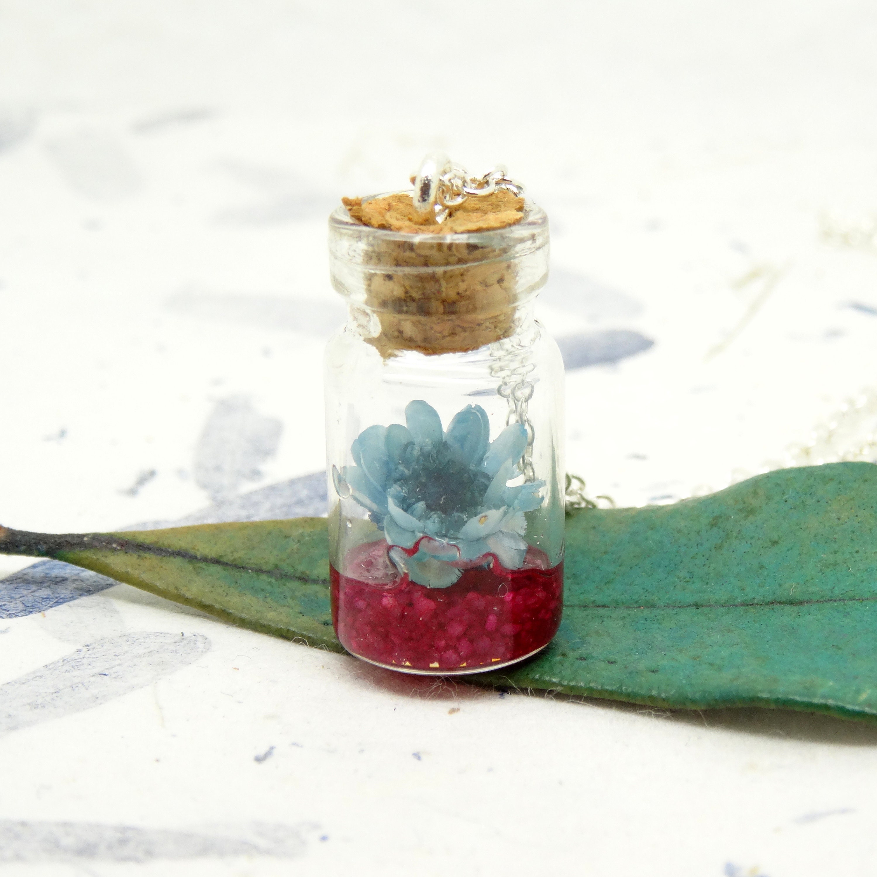 Real flower necklace, jar necklace, handmade gift, dry flower jewellery