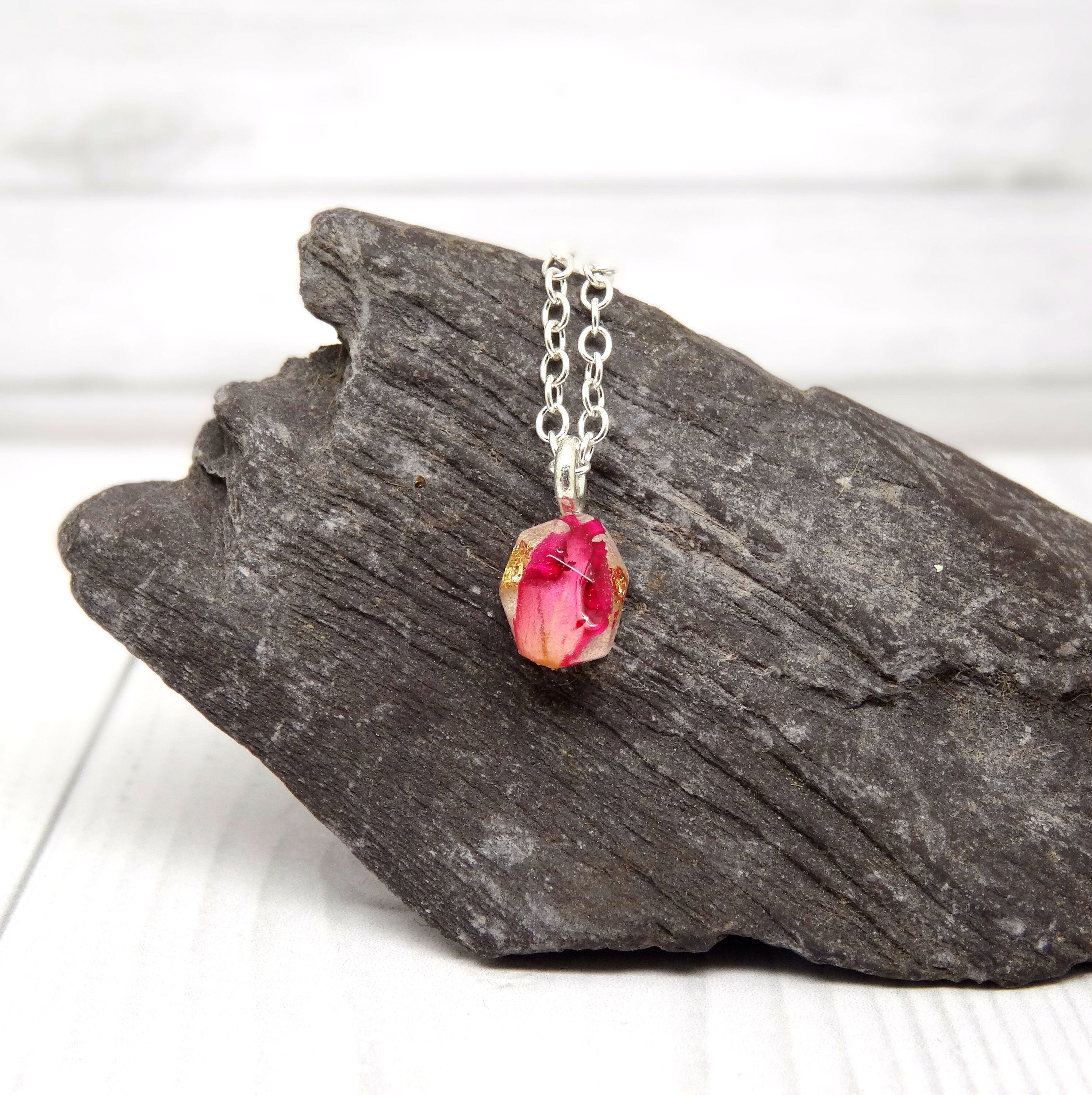 Pink Carnation necklace, real pressed flower necklace, dainty jewelry