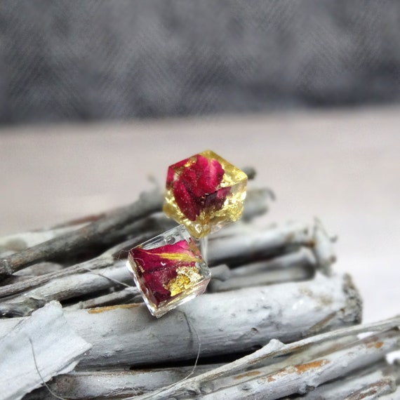 Geometric Red rose earrings