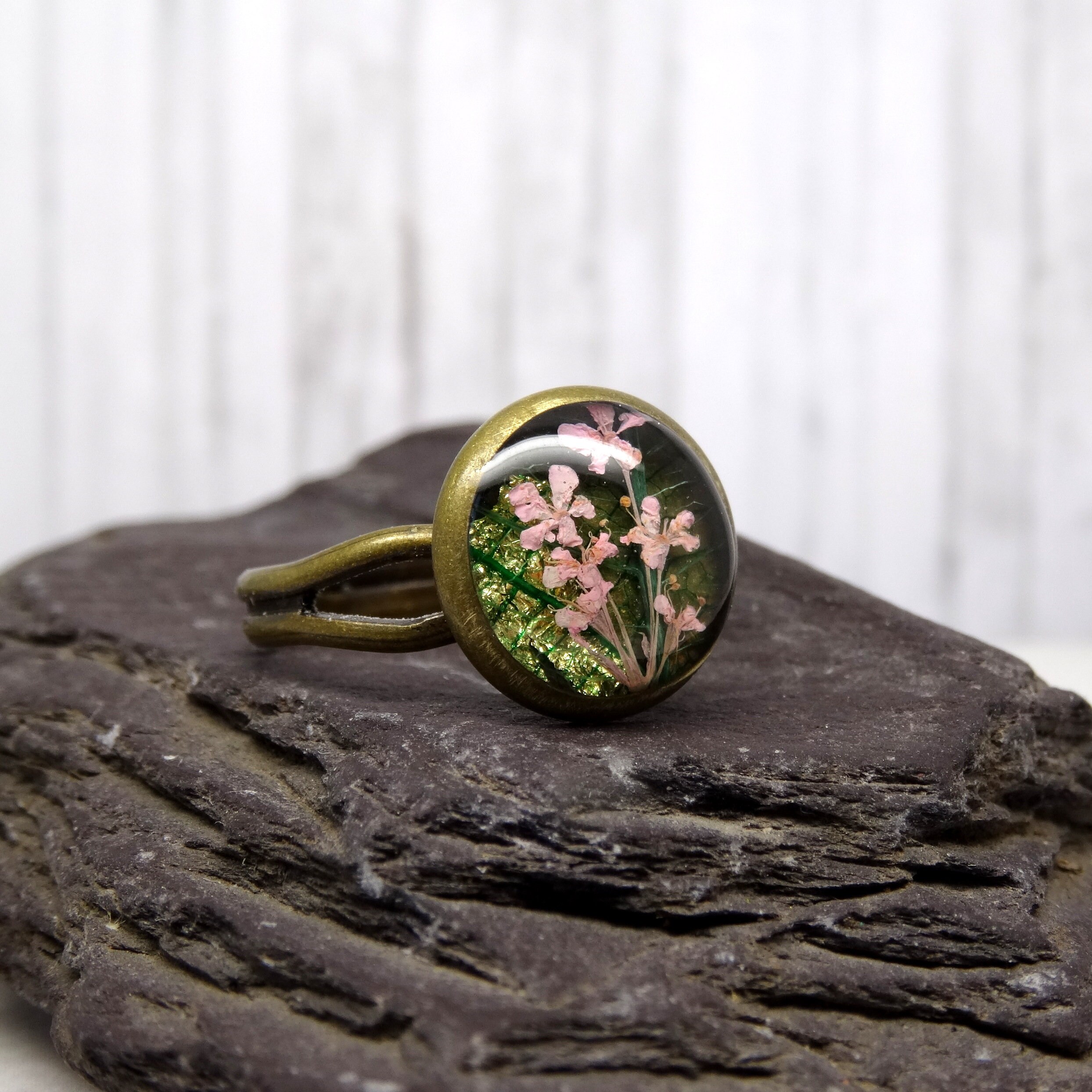 Real flower ring, pressed flower ring, adjustable ring, handmade real