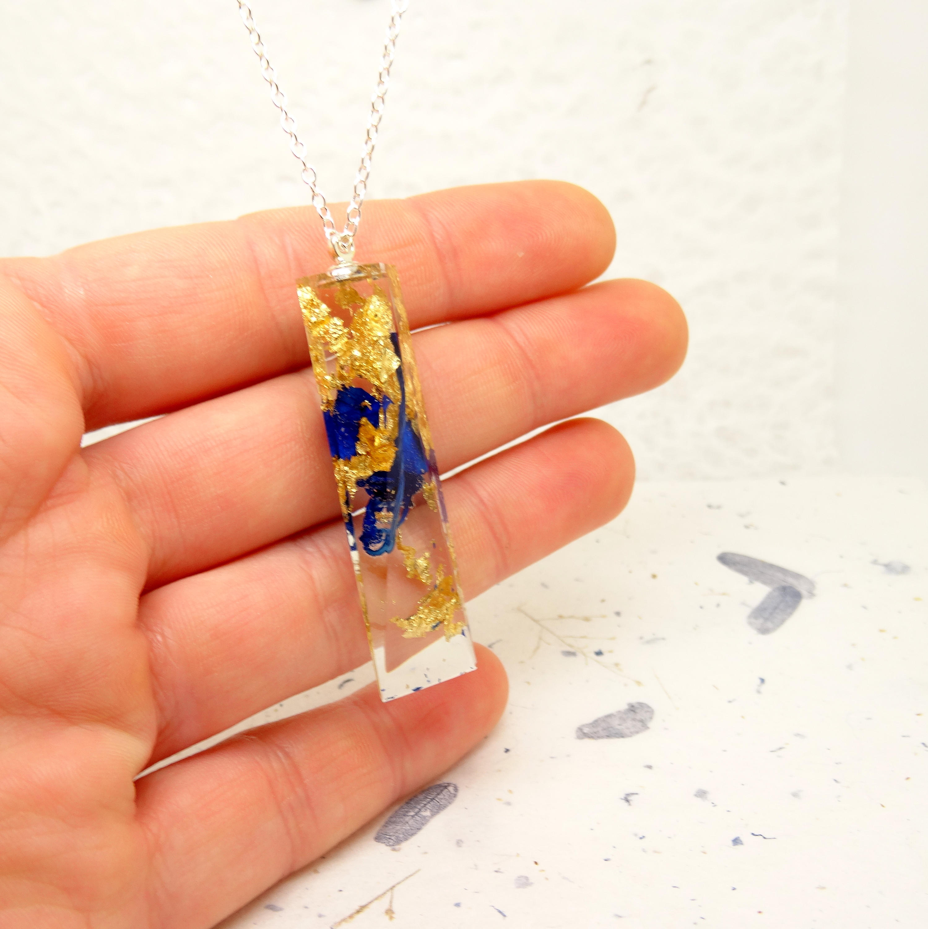 Orchid necklace, real flower necklace, resin necklace, blue orchid