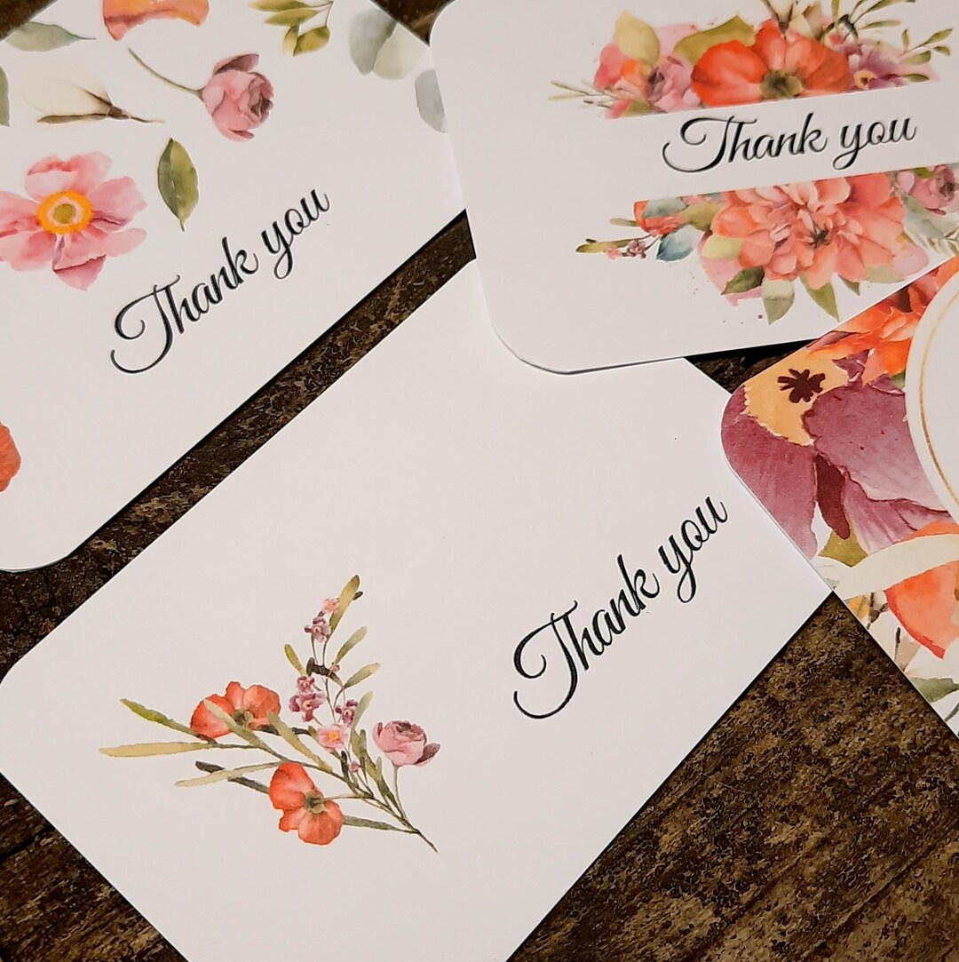 Set of 20 Thank You Cards, Note Card Set, Thank You Cards, Floral Note ...