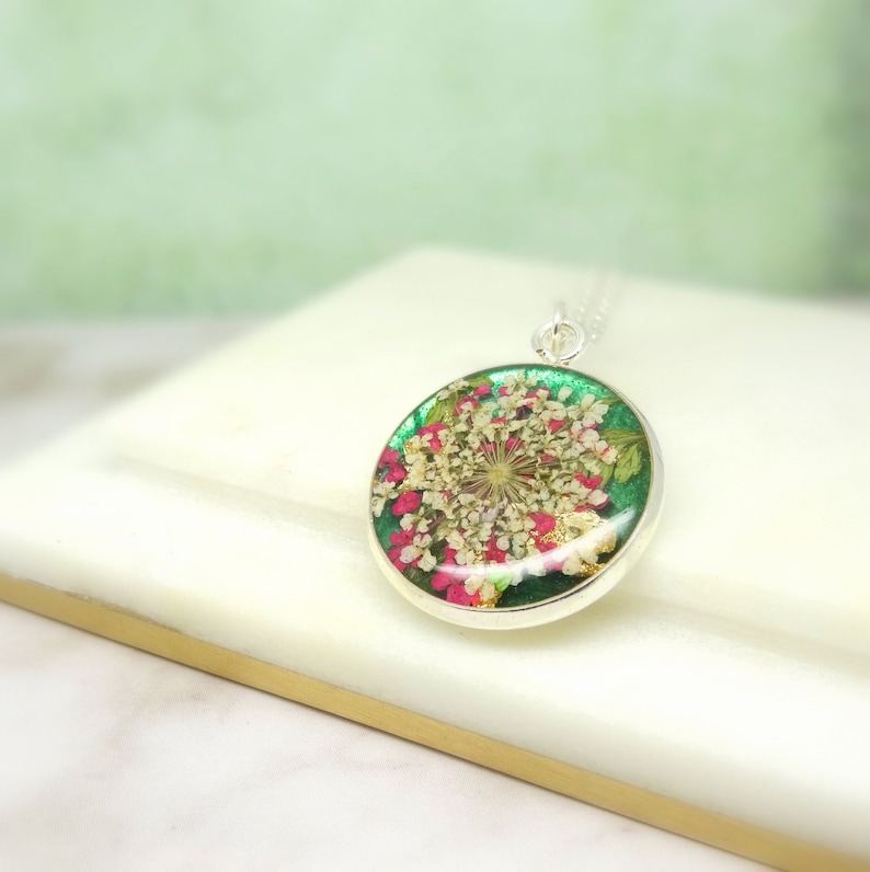 handmade resin jewellery Real flower necklace unique gift for her real flower jewelry