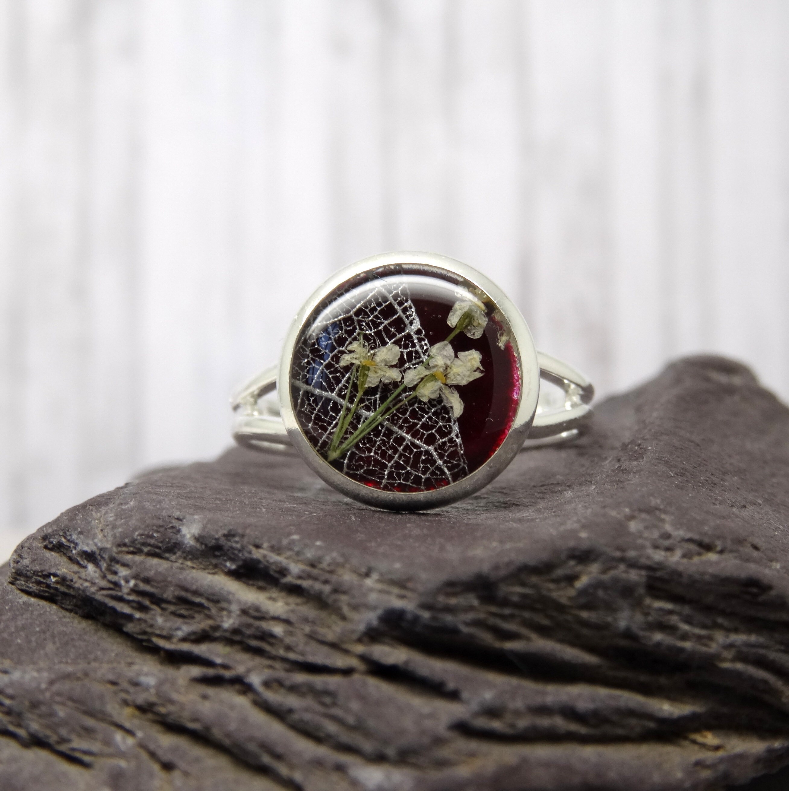 Real flower ring, unique adjustable ring, handmade real flower