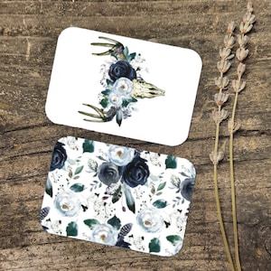 Set mininotitiekaarten - briefpapier met blauwe roos bloemen, gerecycled karton, set van 8 charmante milieuvriendelijke kaarten