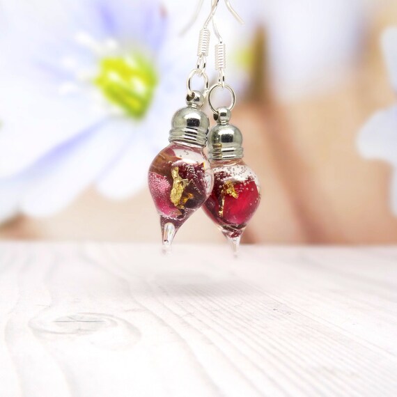 Real rose petal earrings