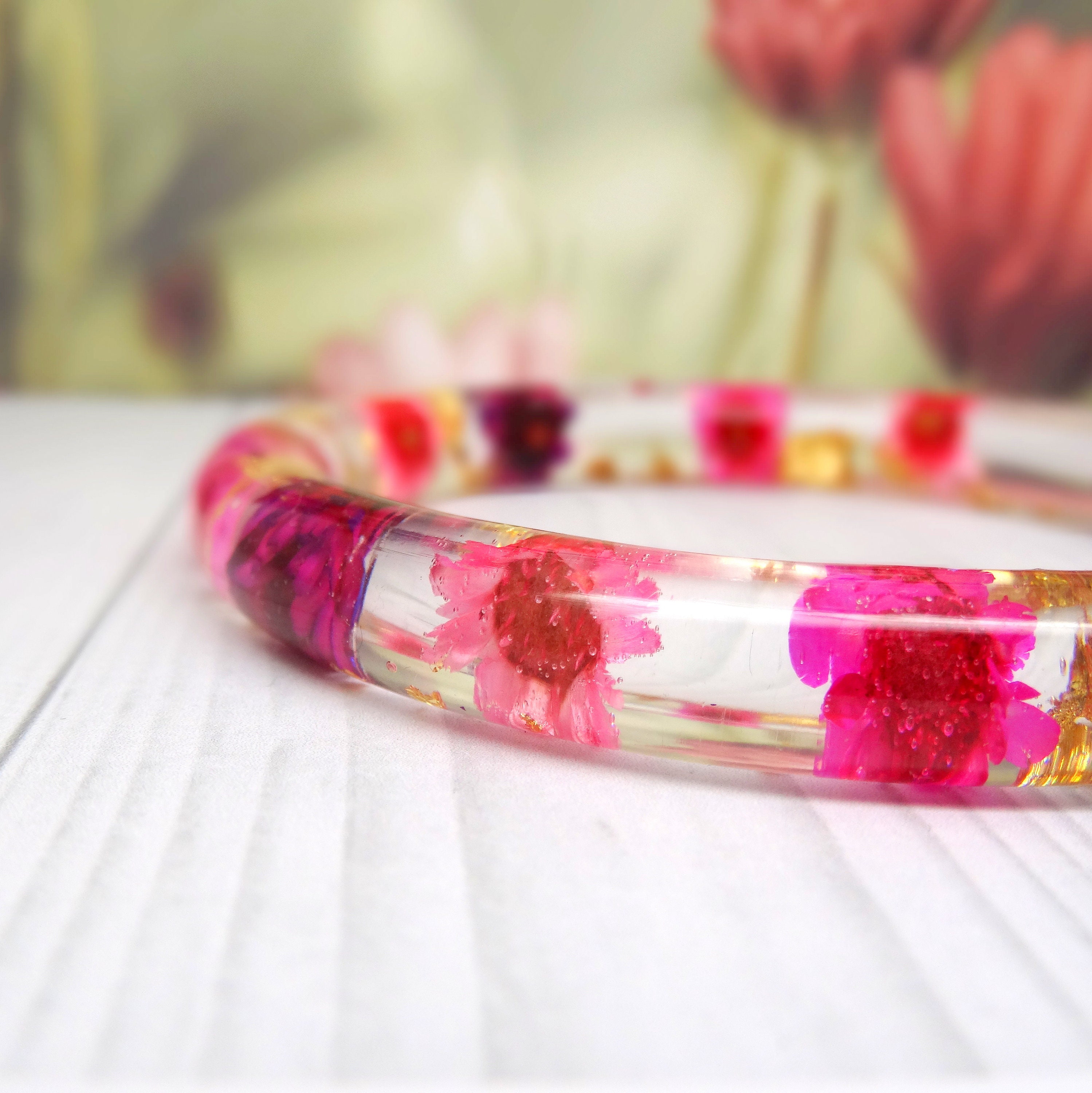 Real flower bangle, real flower bracelet, daisy real flower jewellery