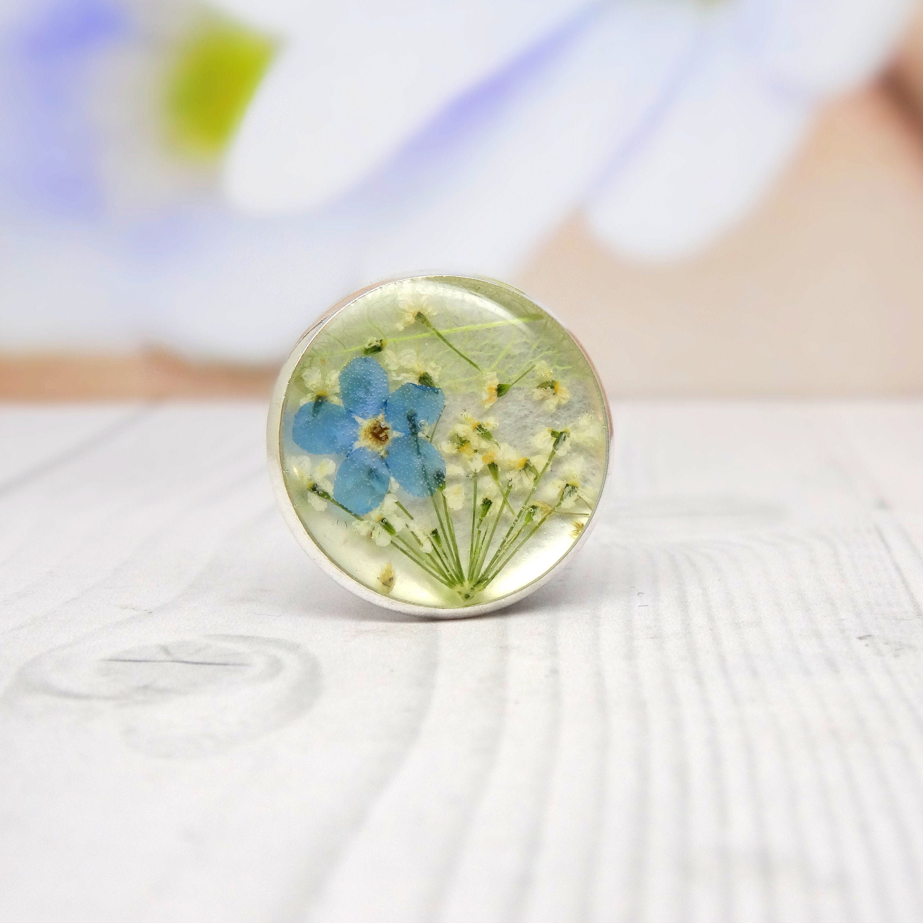 me not pin, pressed flower gifts, real flower jewelry, real