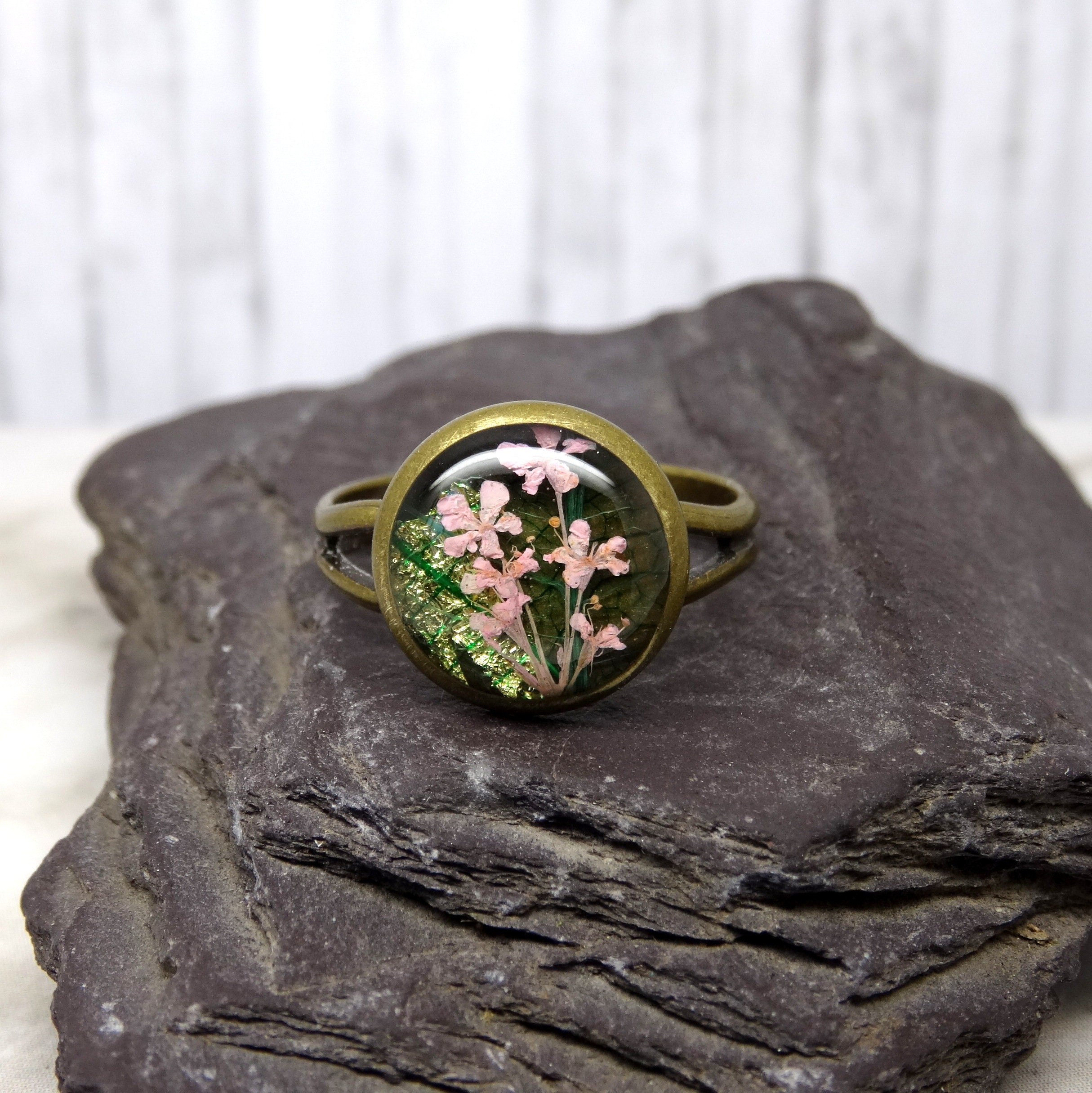 Real flower ring, pressed flower ring, adjustable ring, handmade real