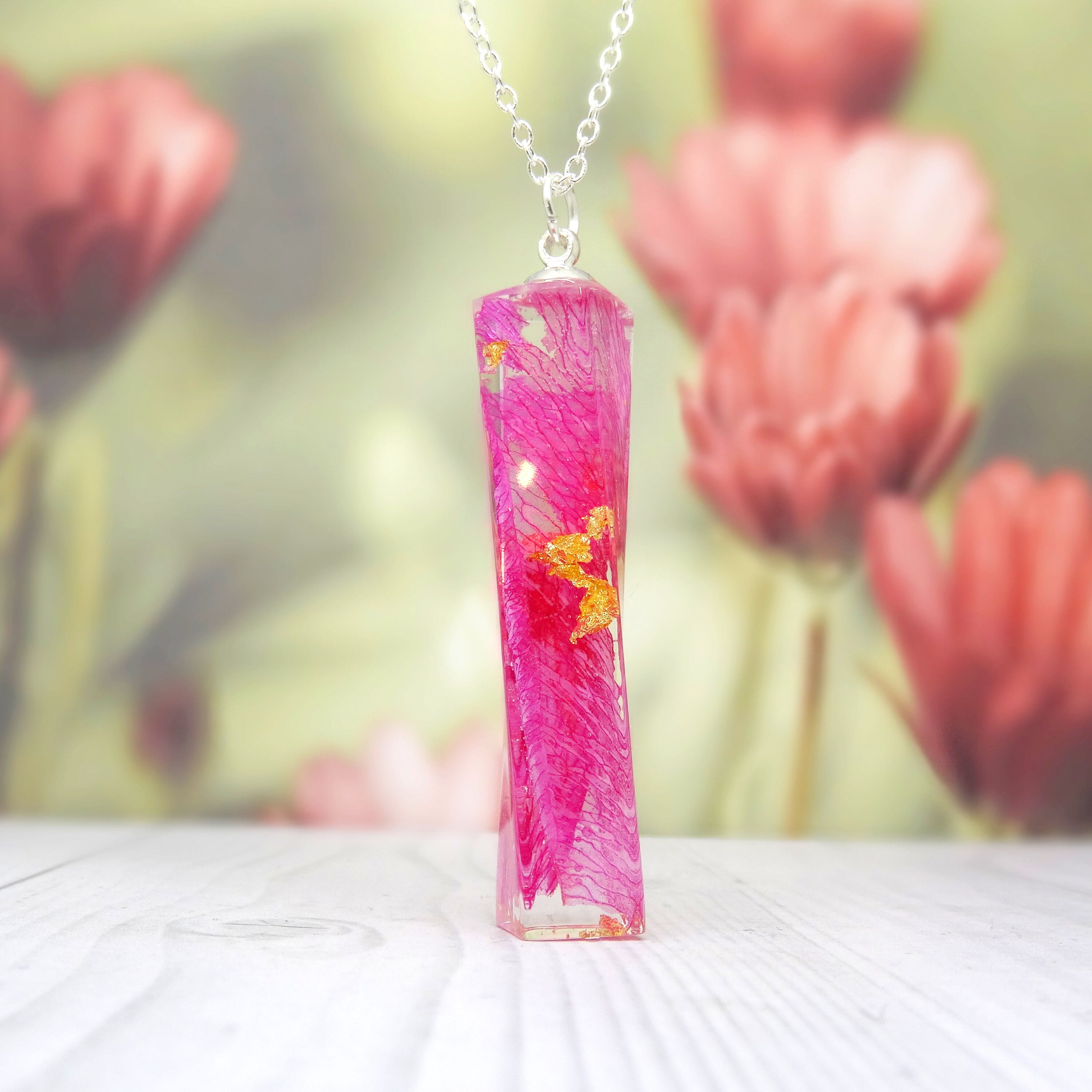 Lily necklace, real flower necklace, pink tiger lily, pressed flower