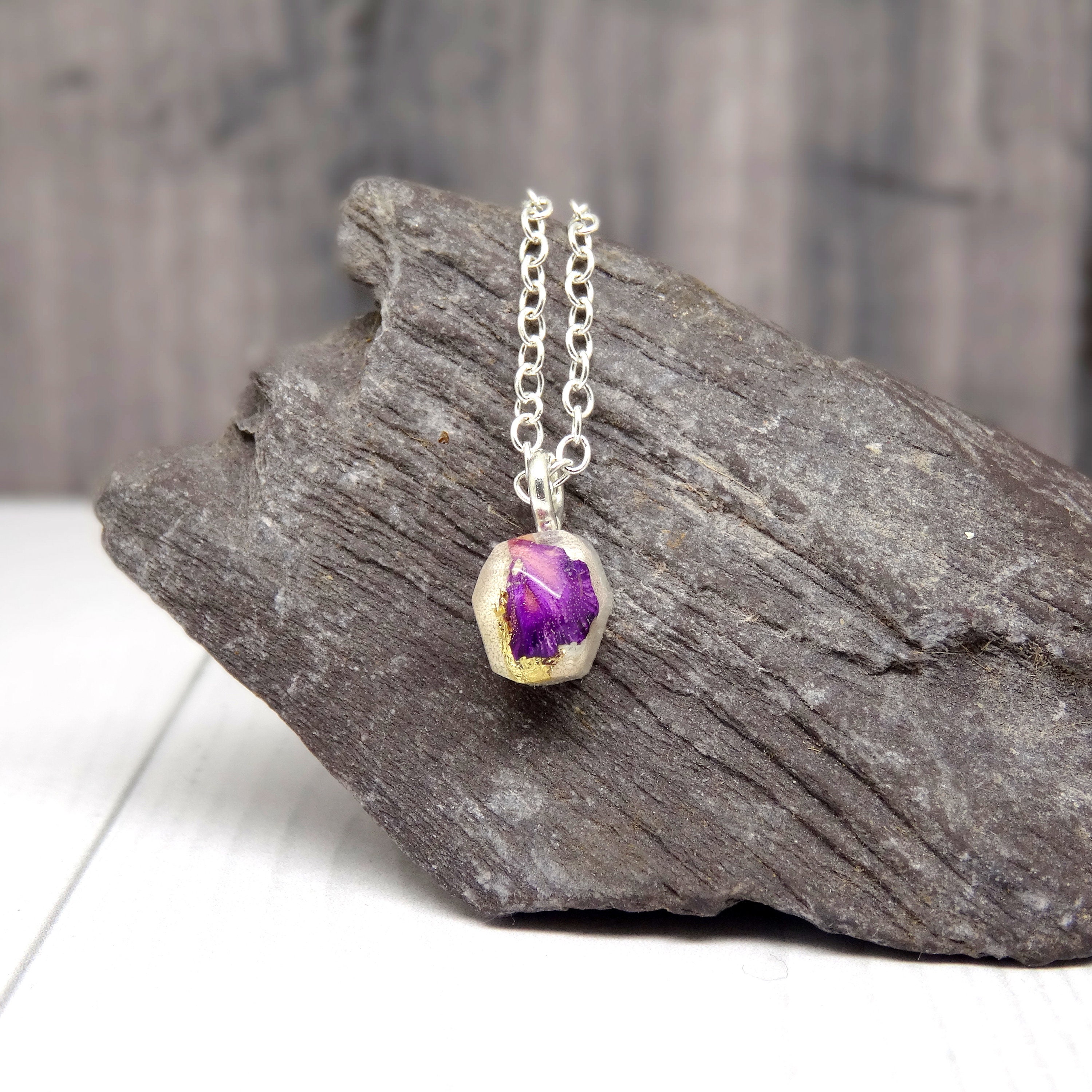 Purple Carnation necklace, real pressed flower necklace, dainty jewelry