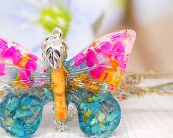 Real Daisy Butterfly Necklace, 925 Sterling Silver Chain, Handmade Vegan Jewelry