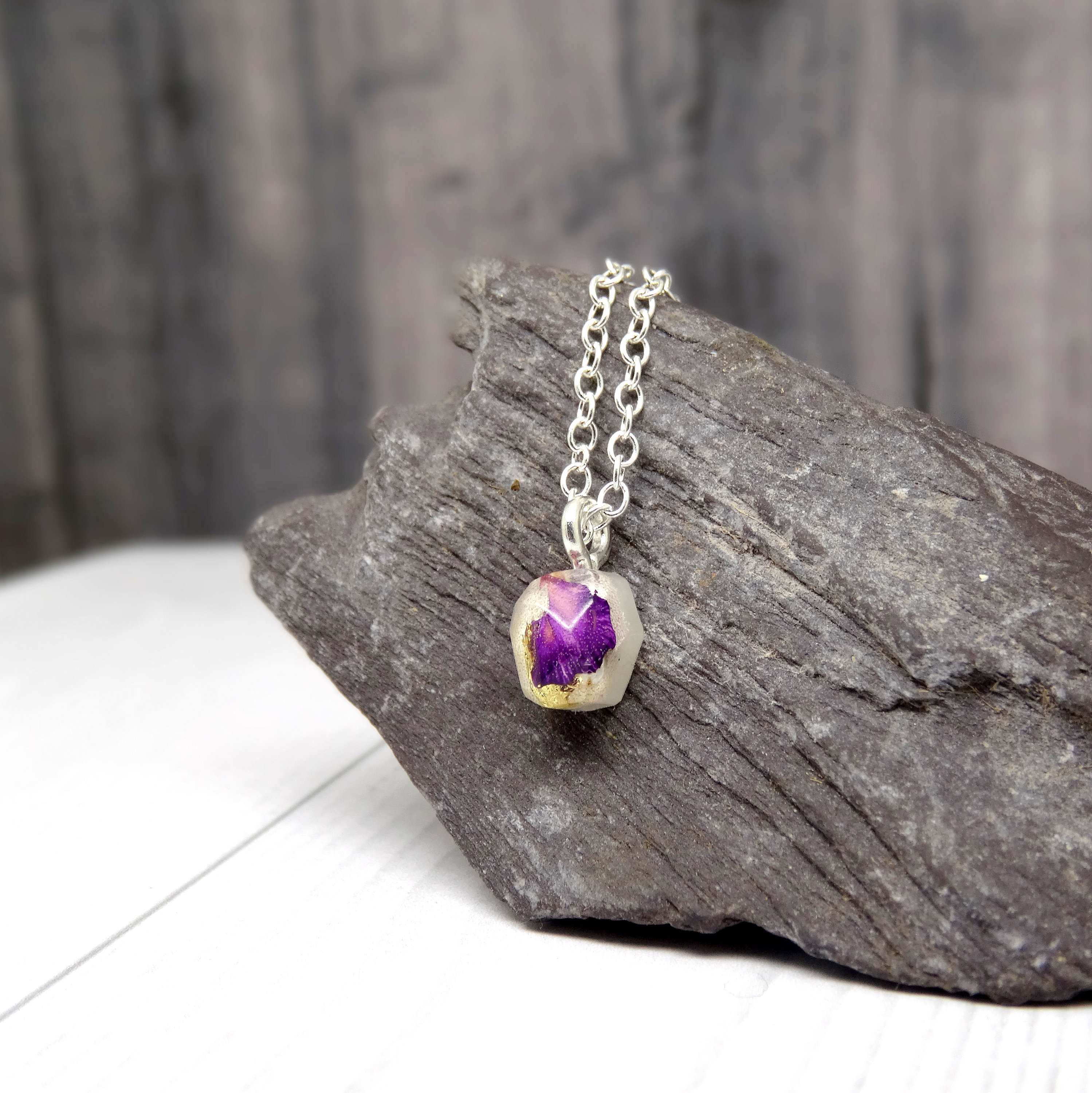 Purple Carnation necklace, real pressed flower necklace, dainty jewelry