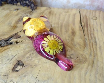 Handmade Floral Cat Figurine – Real Pressed Flowers Keepsake
