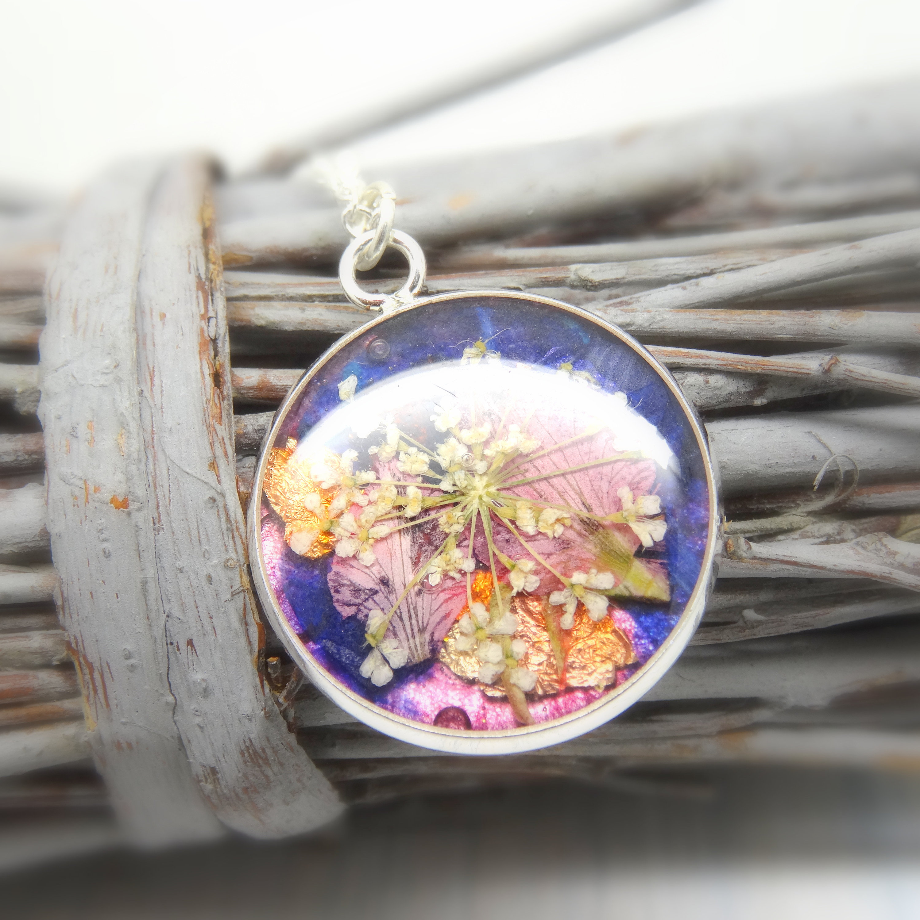 Real flower necklace, handmade necklace, resin jewellery