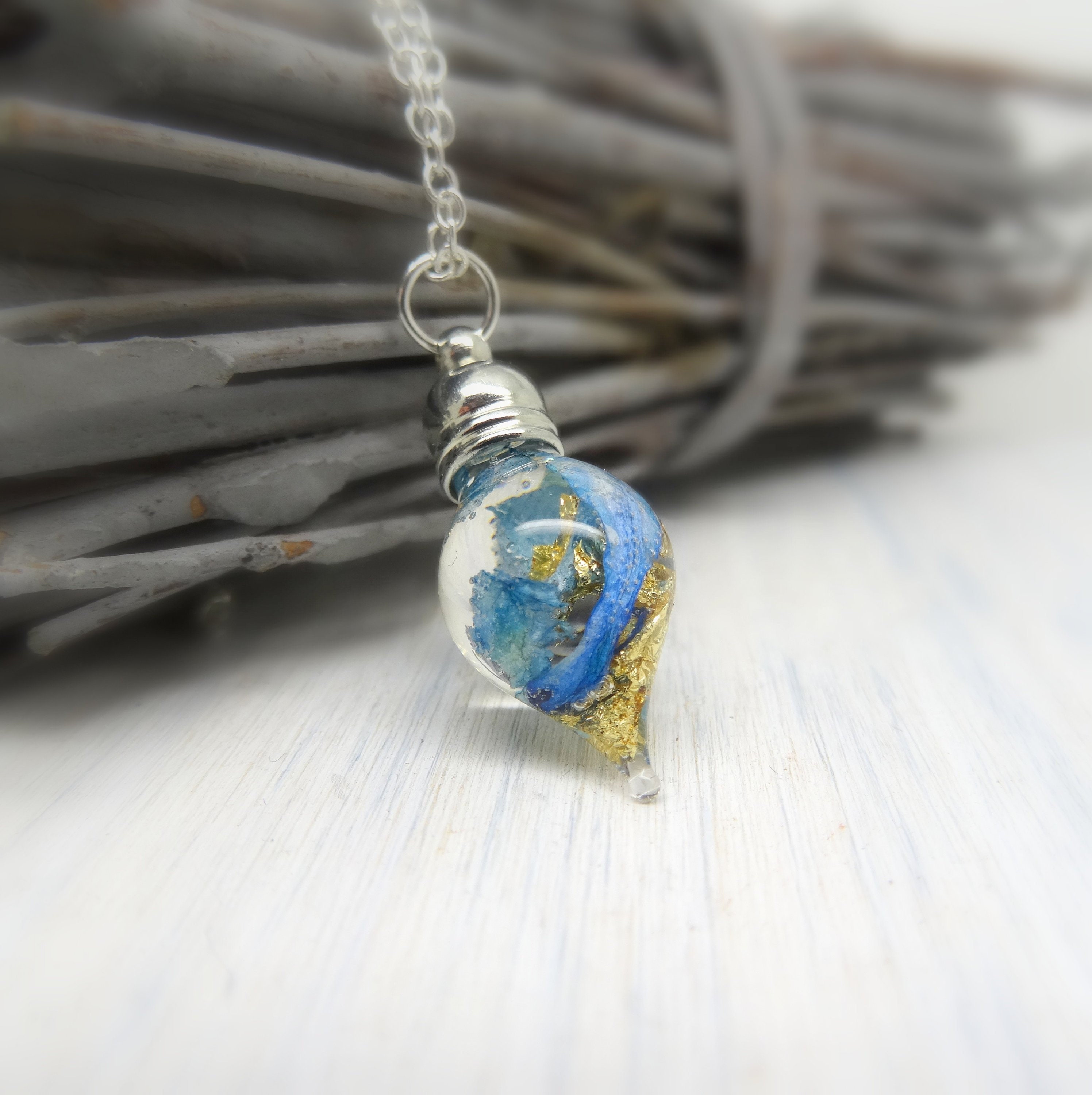 Blue orchid necklace, real flower jewelry, real orchid pendant, unique