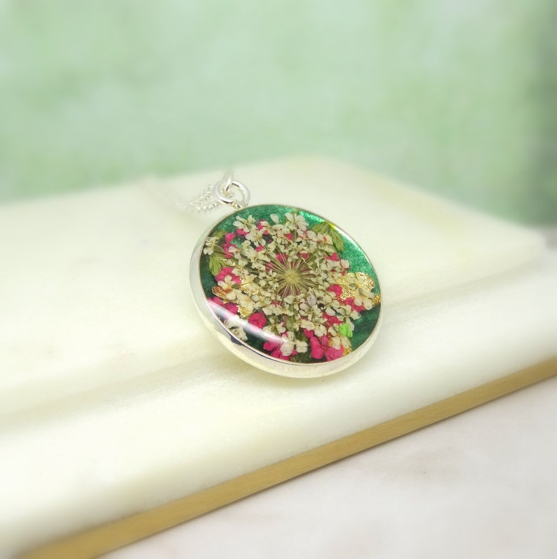 handmade resin jewellery Real flower necklace unique gift for her real flower jewelry