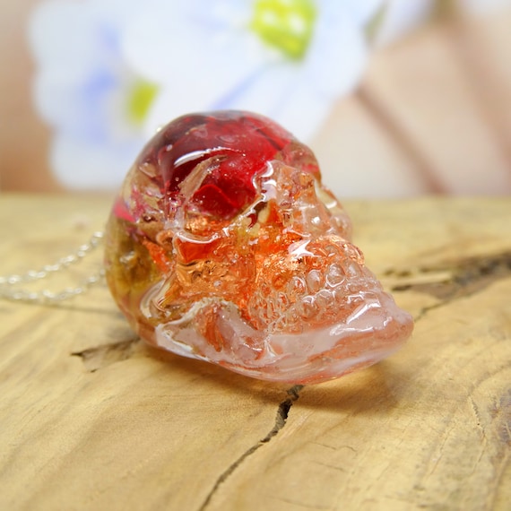 Skull necklace with red rose