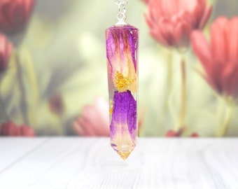 Real Orchid Petal Necklace, 24K Gold Flakes, Botanical Jewelry