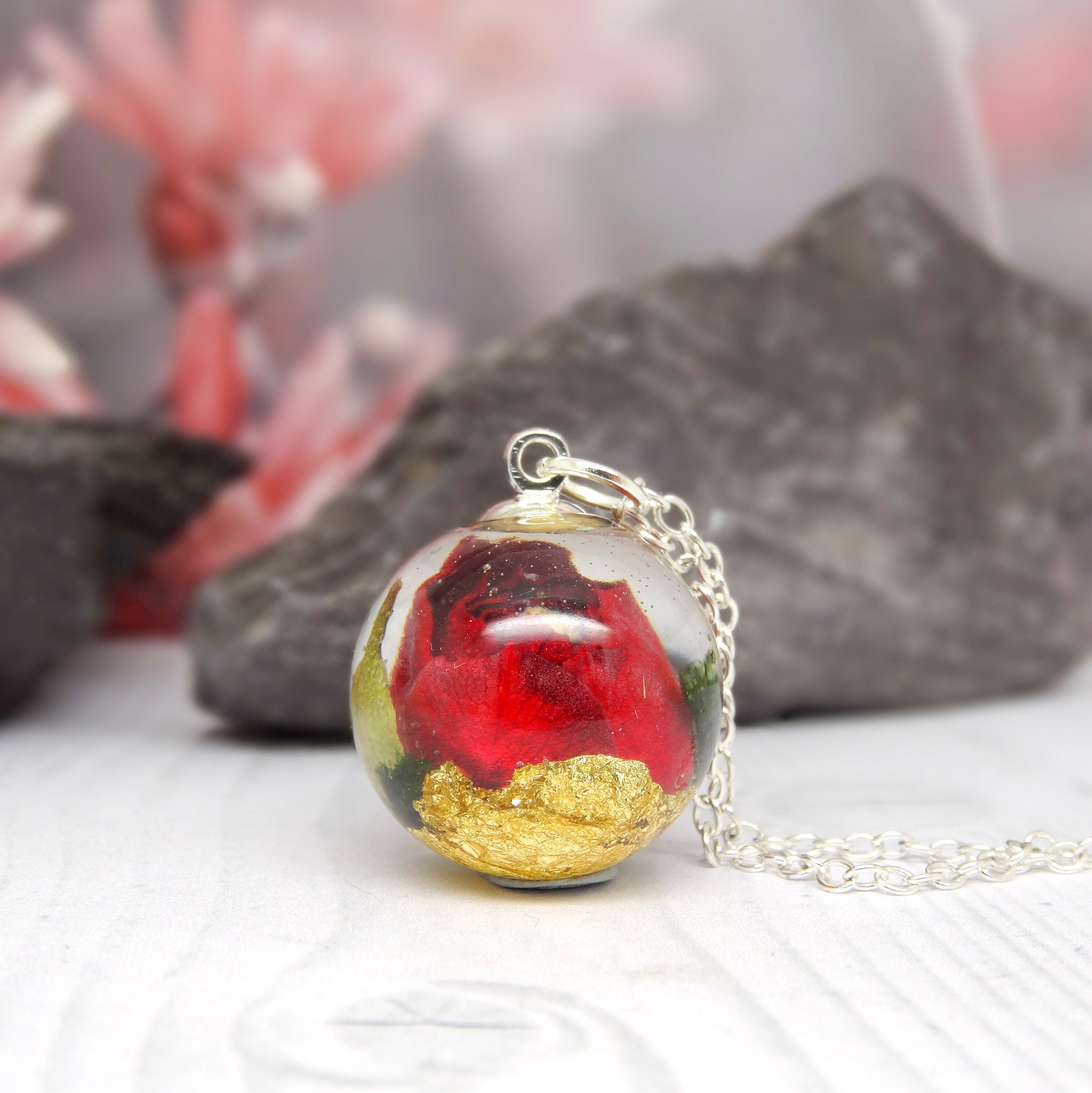 Real flower necklace, red rose necklace, handmade real flower jewellery