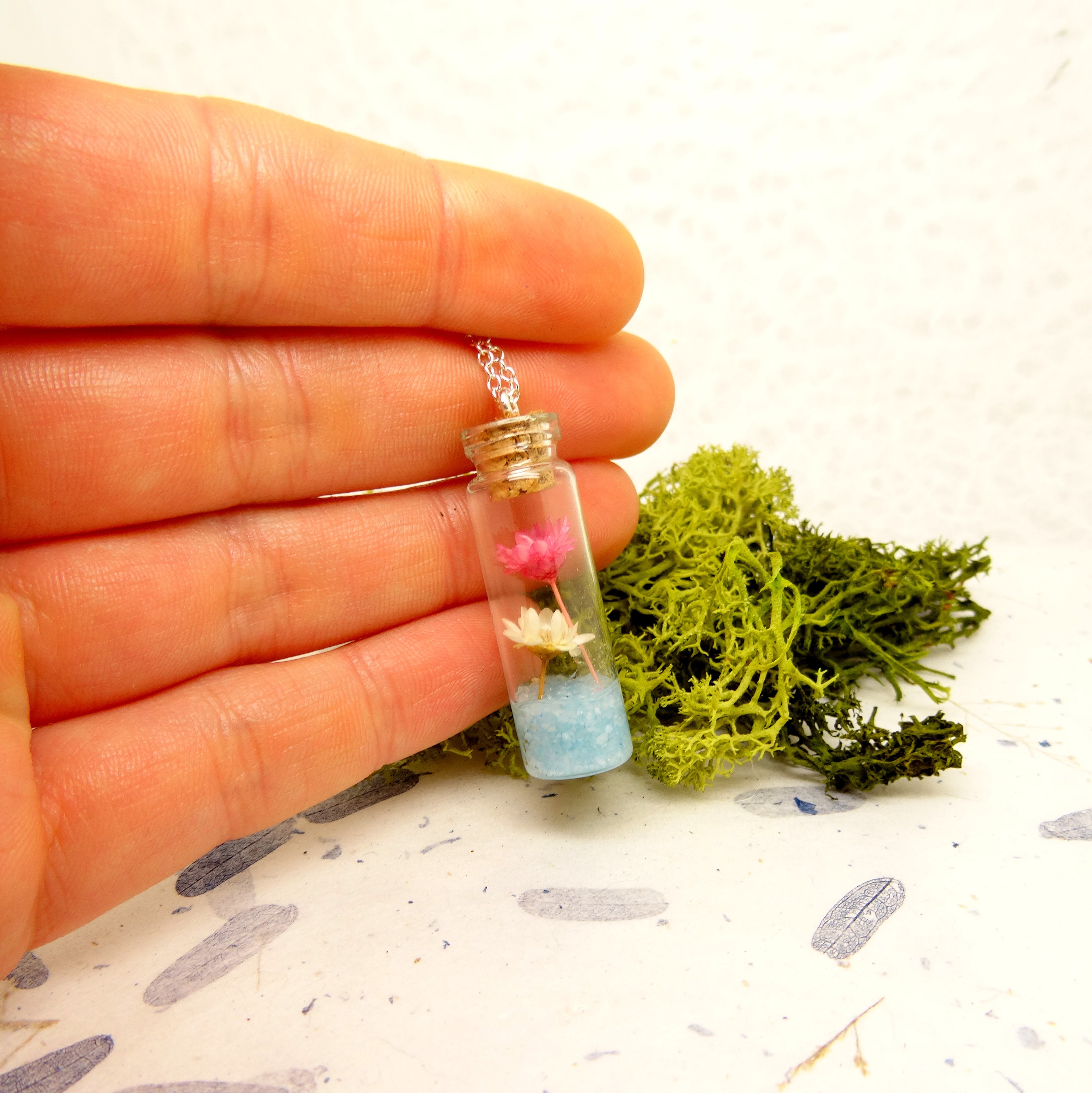 Real flower necklace, jar necklace, handmade gift, dry flower jewellery