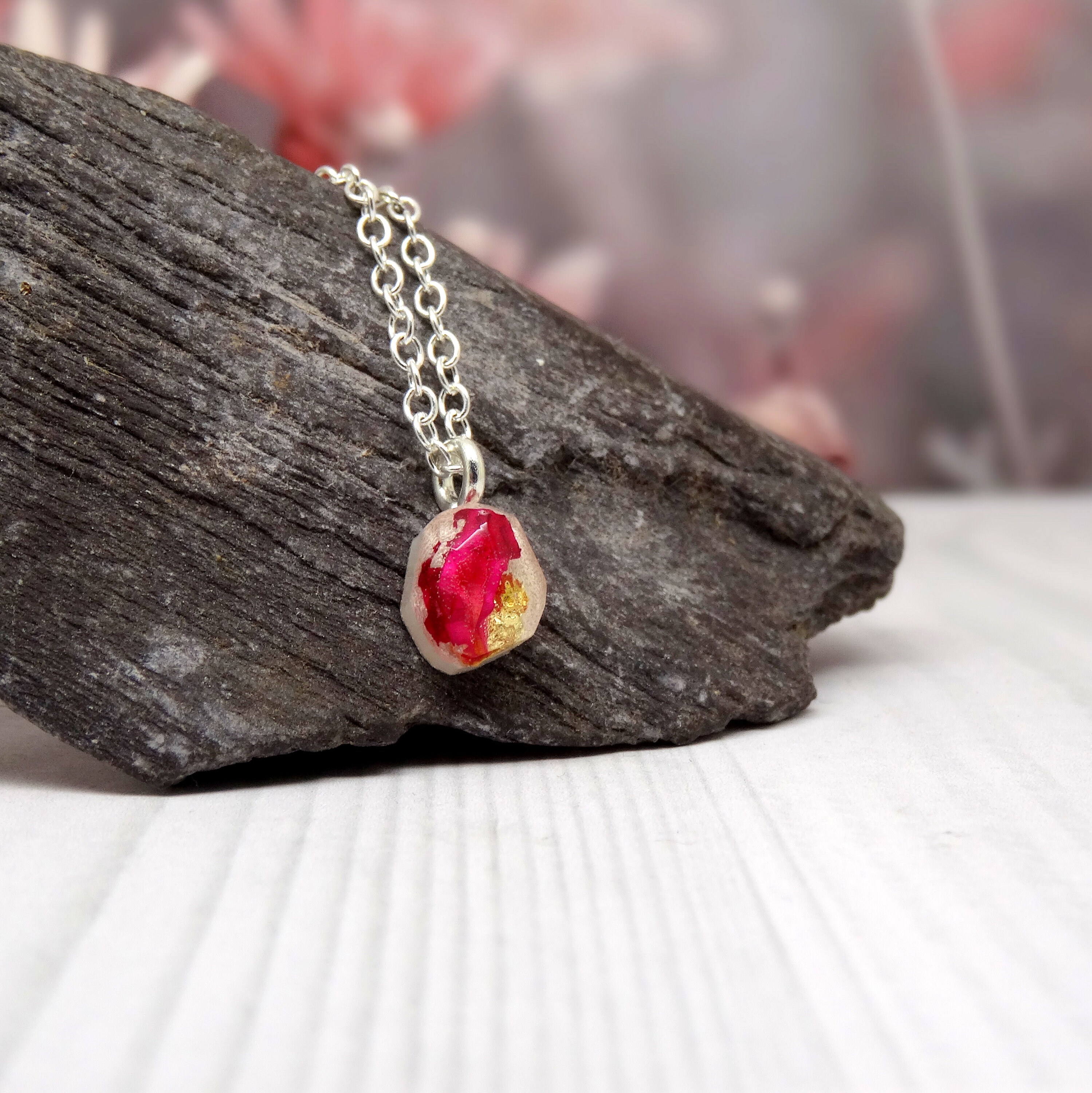 Pink Carnation necklace, real pressed flower necklace, dainty jewelry