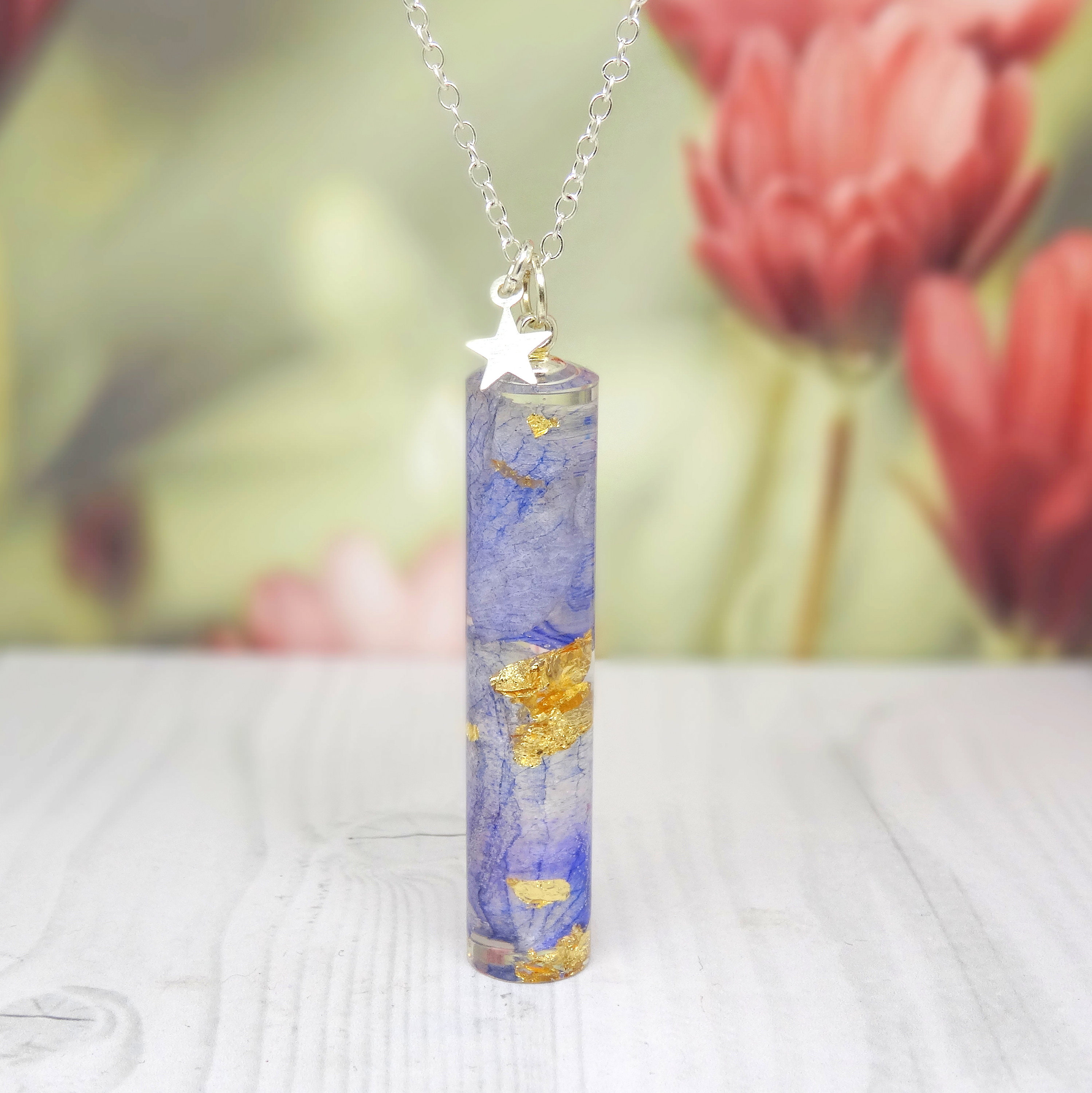 Orchid necklace, real flower necklace, blue orchid jewellery, handmade