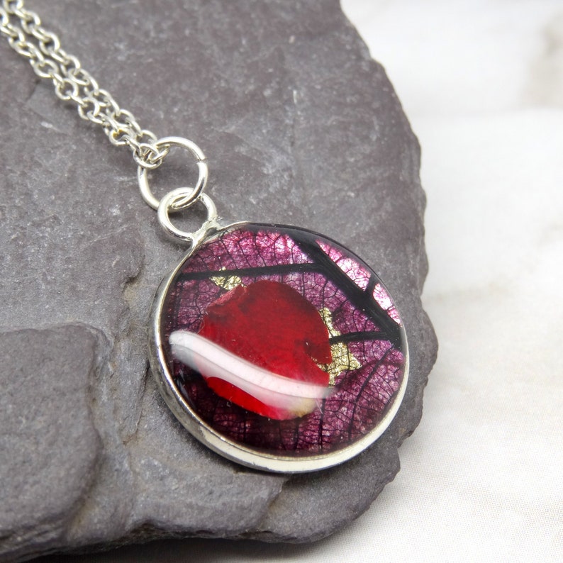 Red Girlfriend Gift Real Flower Jewellery Necklace Unique Botanical Gifts Bridesmaid Jewelry Cameo Necklaces Valresa Com - Real Flower Pendant India