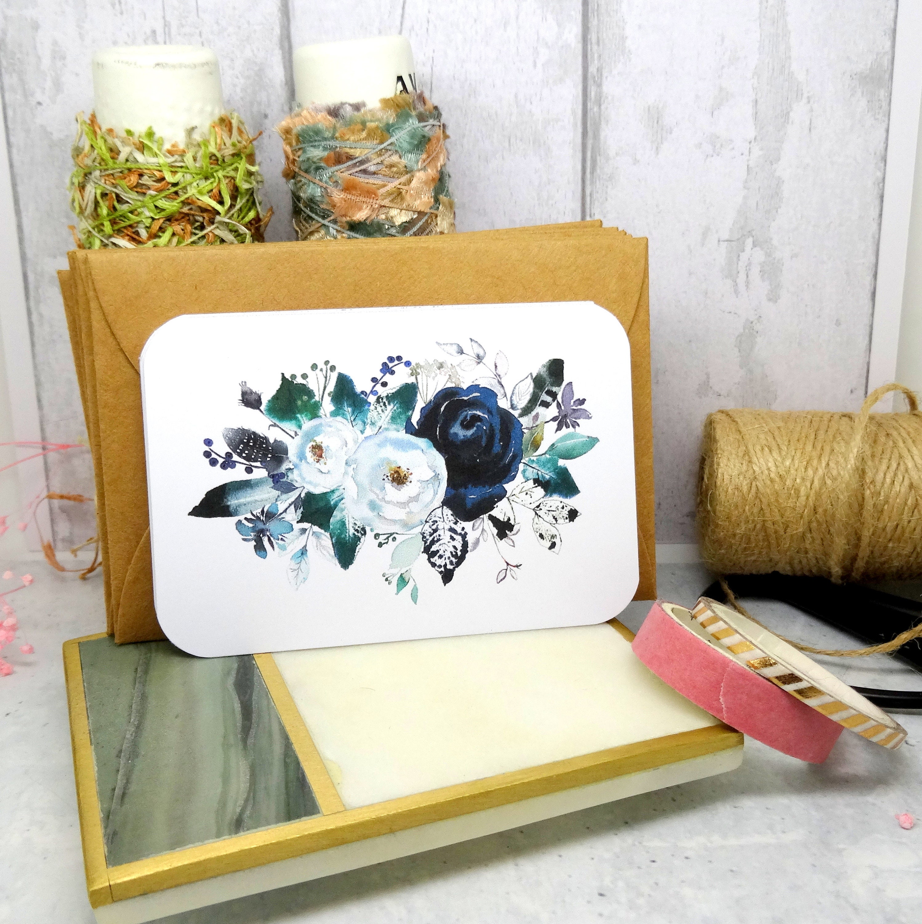 Set of 8 notecards, Mini note cards set, Blue rose note cards