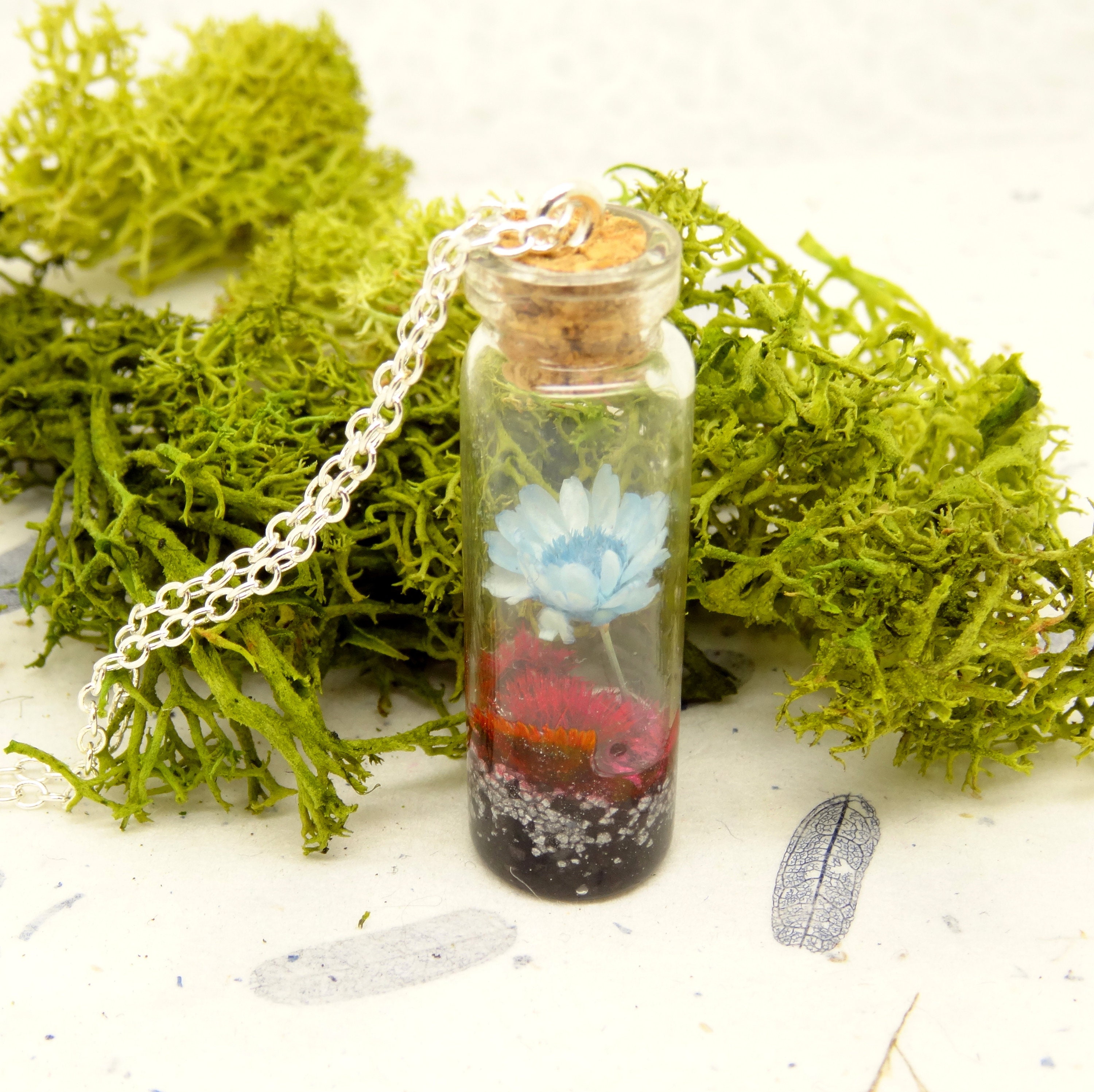 Real flower necklace, jar necklace, handmade gift, dry flower jewellery