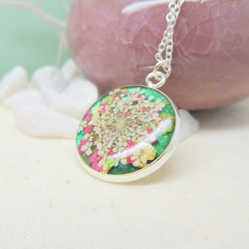 handmade resin jewellery Real flower necklace unique gift for her real flower jewelry