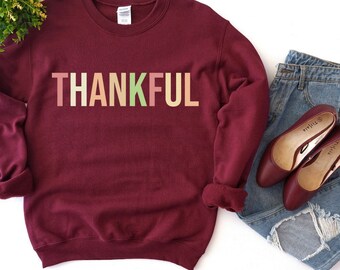 SALIFUN Womens Thanksgiving One Thankful Mama Print Long-Sleeved Sweatshirt Casual Blouse Pullover