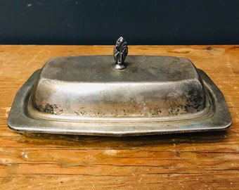 Vintage Art Nouveau Plato de Mantequilla de Plata con Tapa
