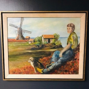 Vintage signed Dutch Oil Painting Impressionism Framed Art w Dutch Windmill Dutch Landscape