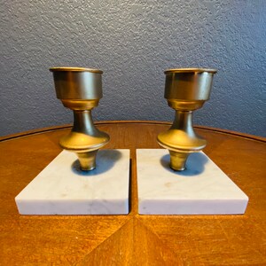 Brass Italian Marble base Short Candlestick Holder Set / Mid Century Decor