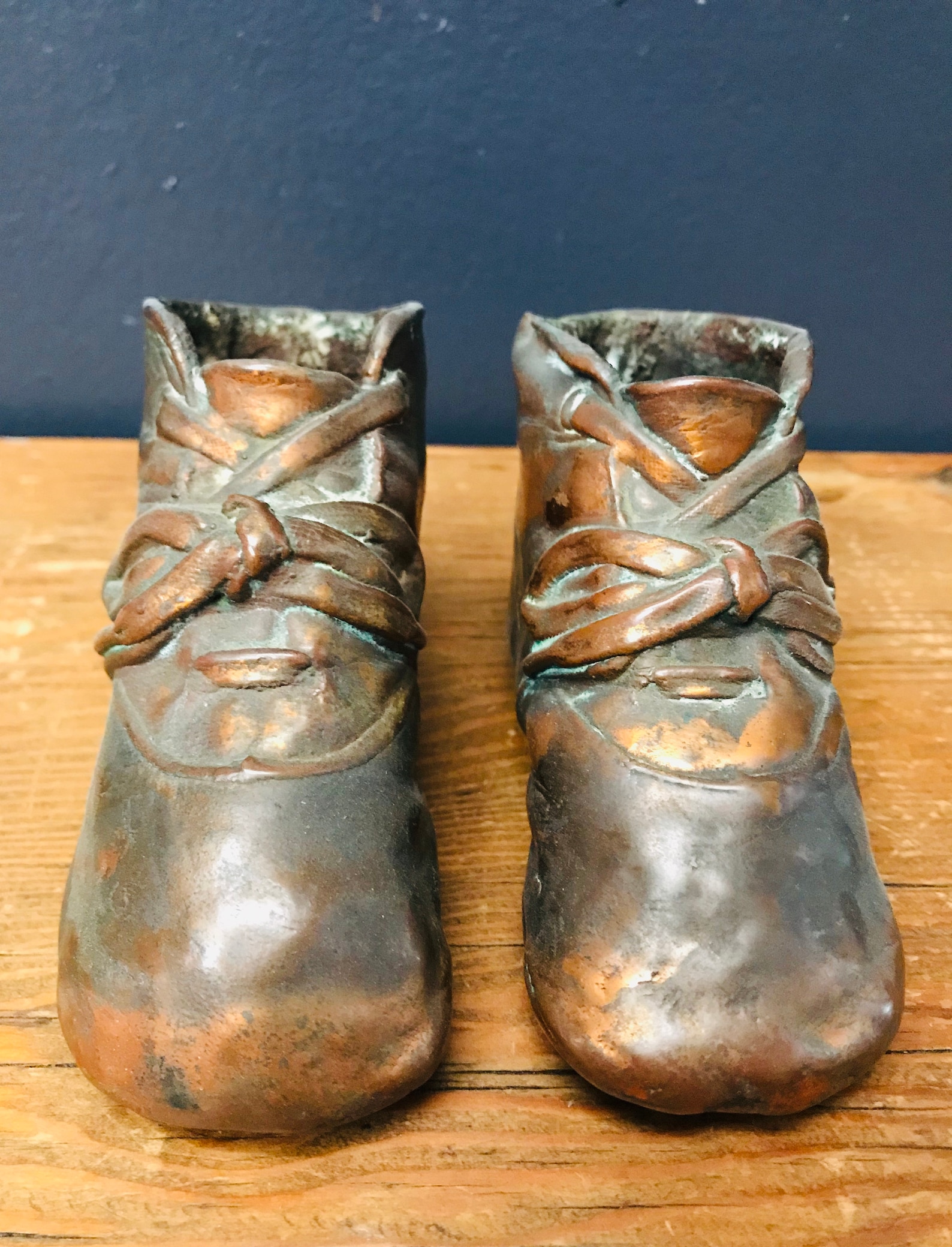 Antique 1939 Pair of Bronze Dipped Baby Shoes W Copper Patina Etsy