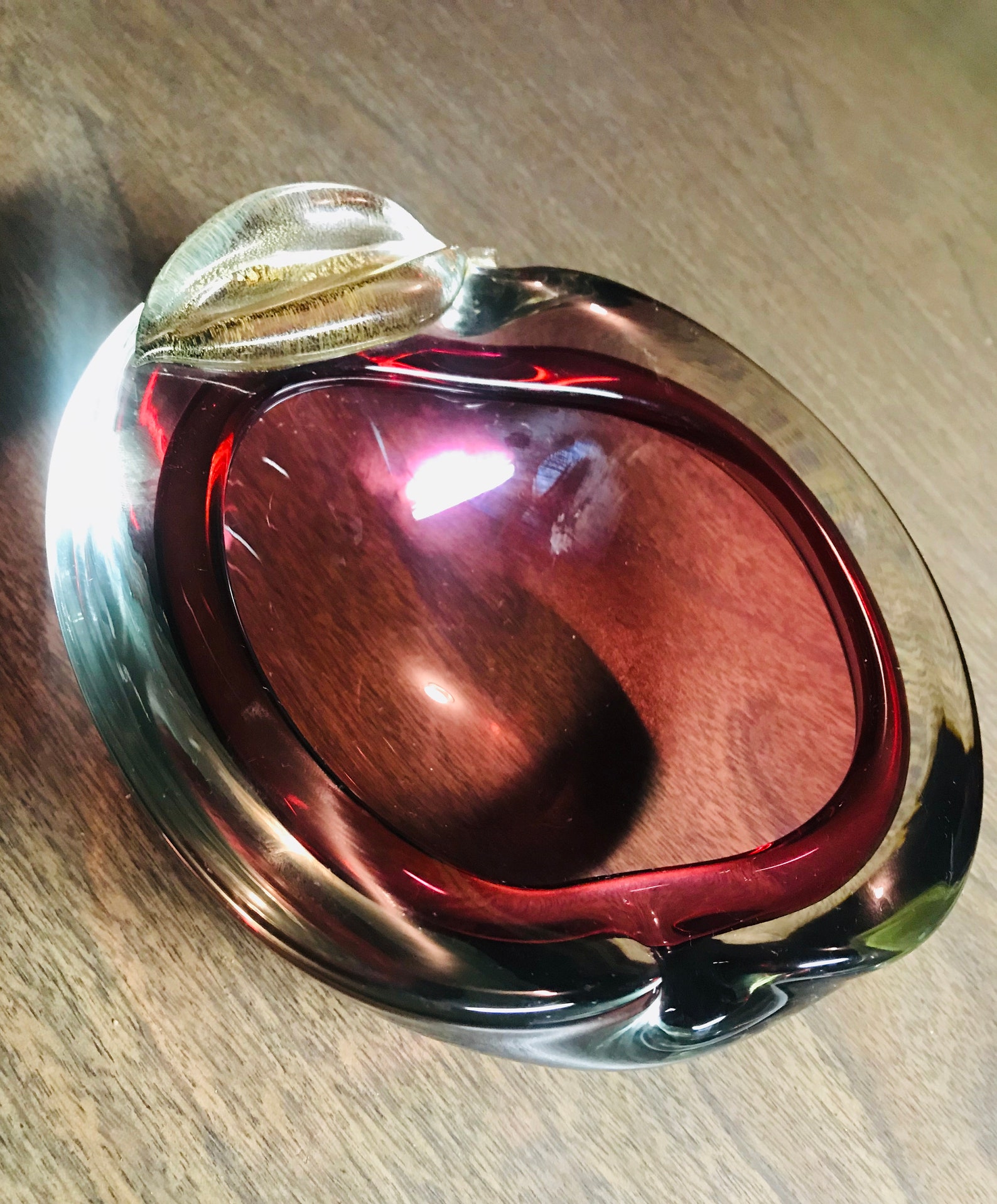 Vintage Multicolored Glass Apple Ashtray Made From Very Heavy and Thick